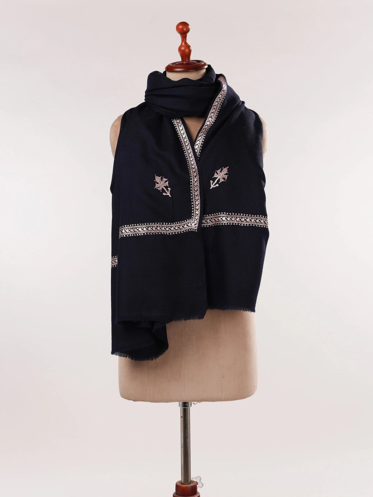 Baildar Hand Tilla Embroidered Dark Blue Authentic Fine Wool Shawl Shahkaar.com