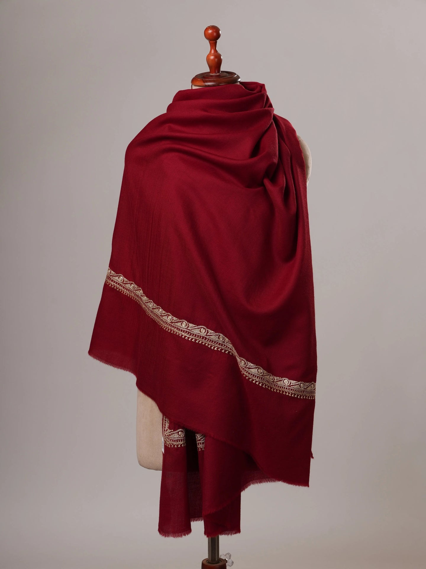 Maroon Hashia Tilla Hand Embroidered Fine Wool Kashmiri Shawl Shahkaar