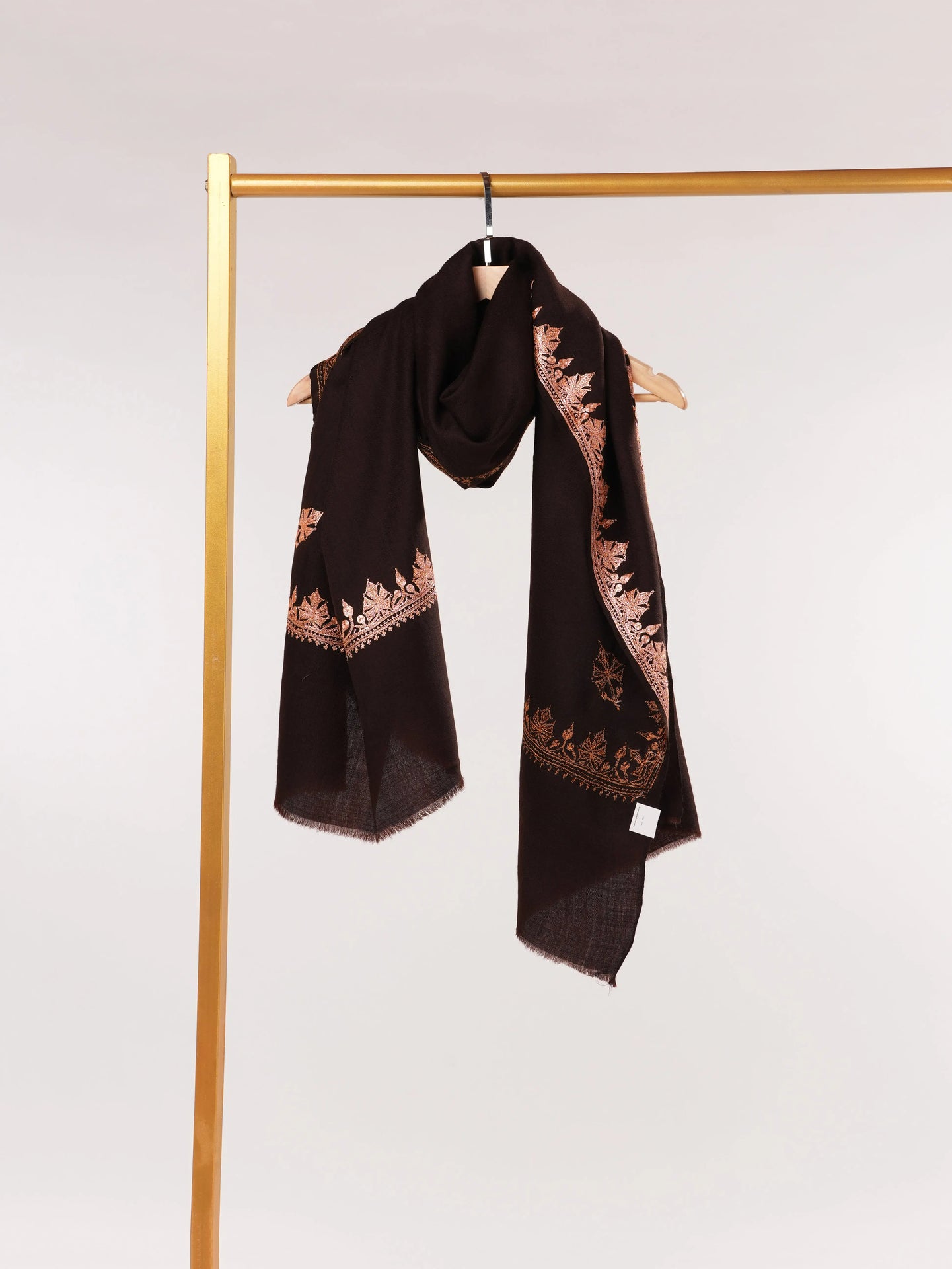 Hashidar Hand Tilla Embroidered Dark Brown Fine Wool Shawl Shahkaar.com