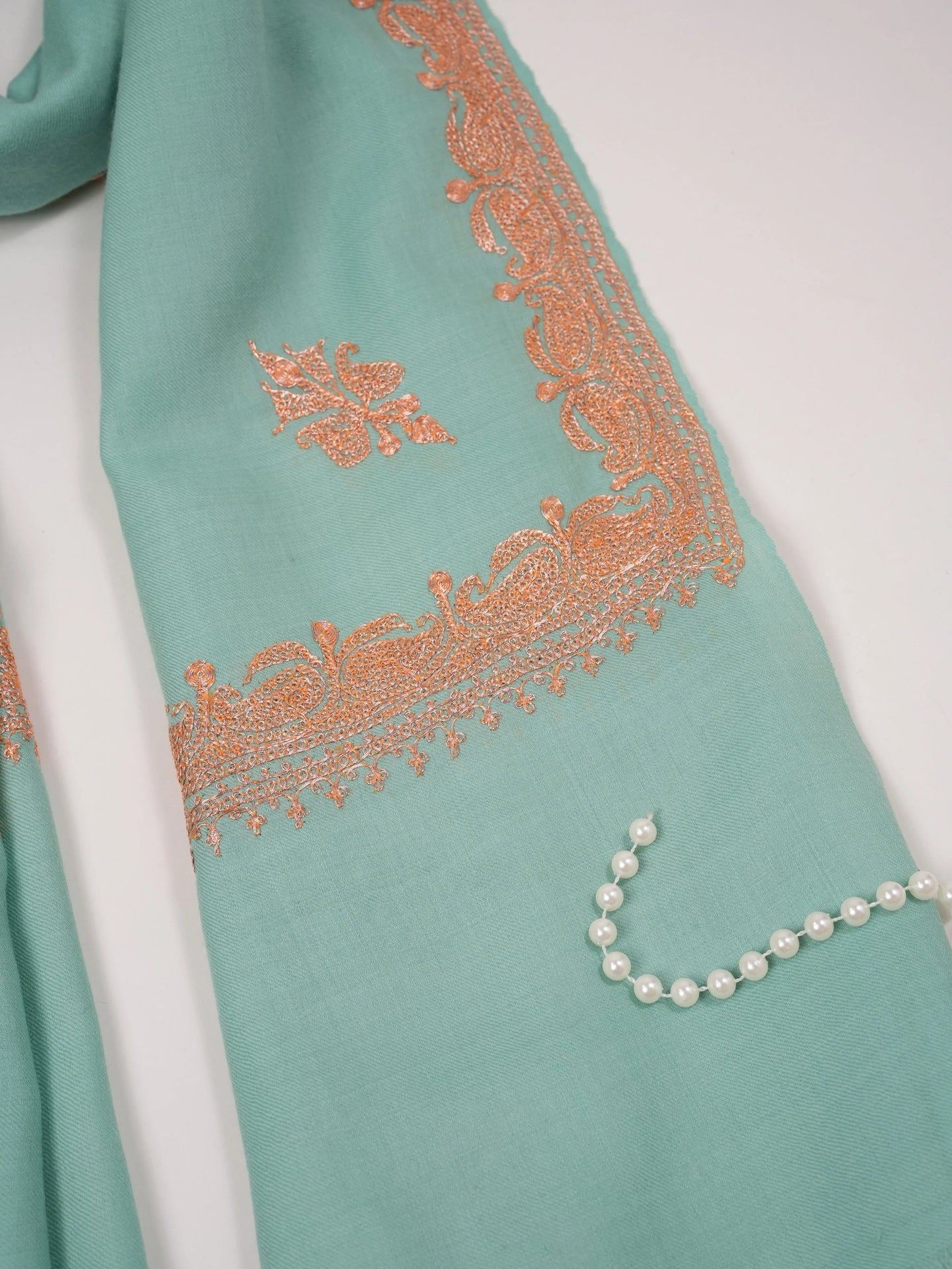 Sky Blue Fine Wool Shawl with Hand Tilla Hashidar Embroidery Shahkaar.com