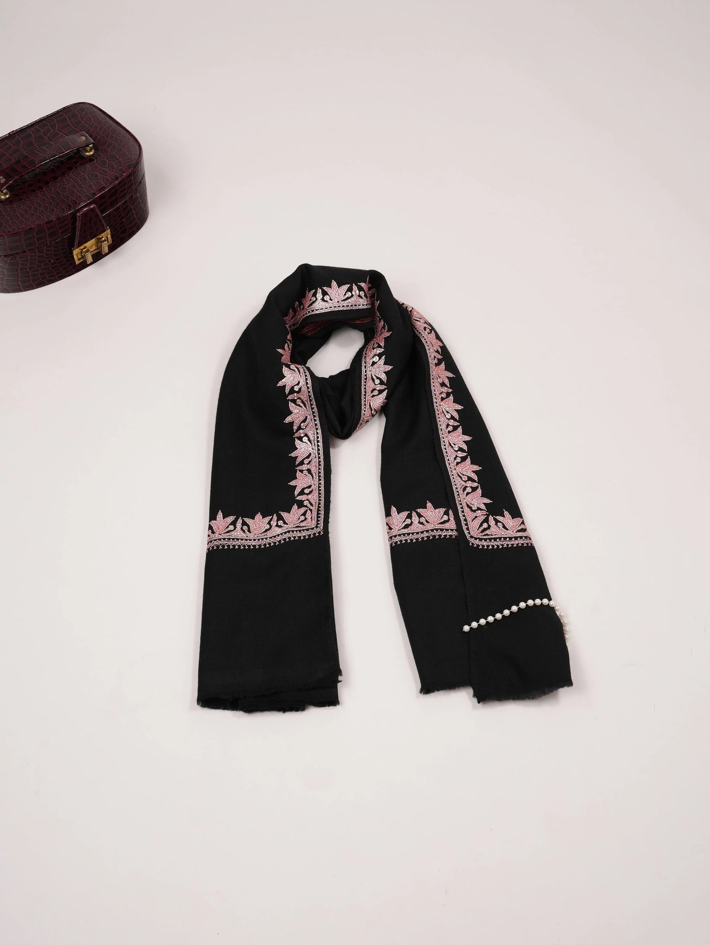 Black Fine Wool Shawl with Kashmiri Hand Tilla Neemdaur Embroidery Shahkaar.com