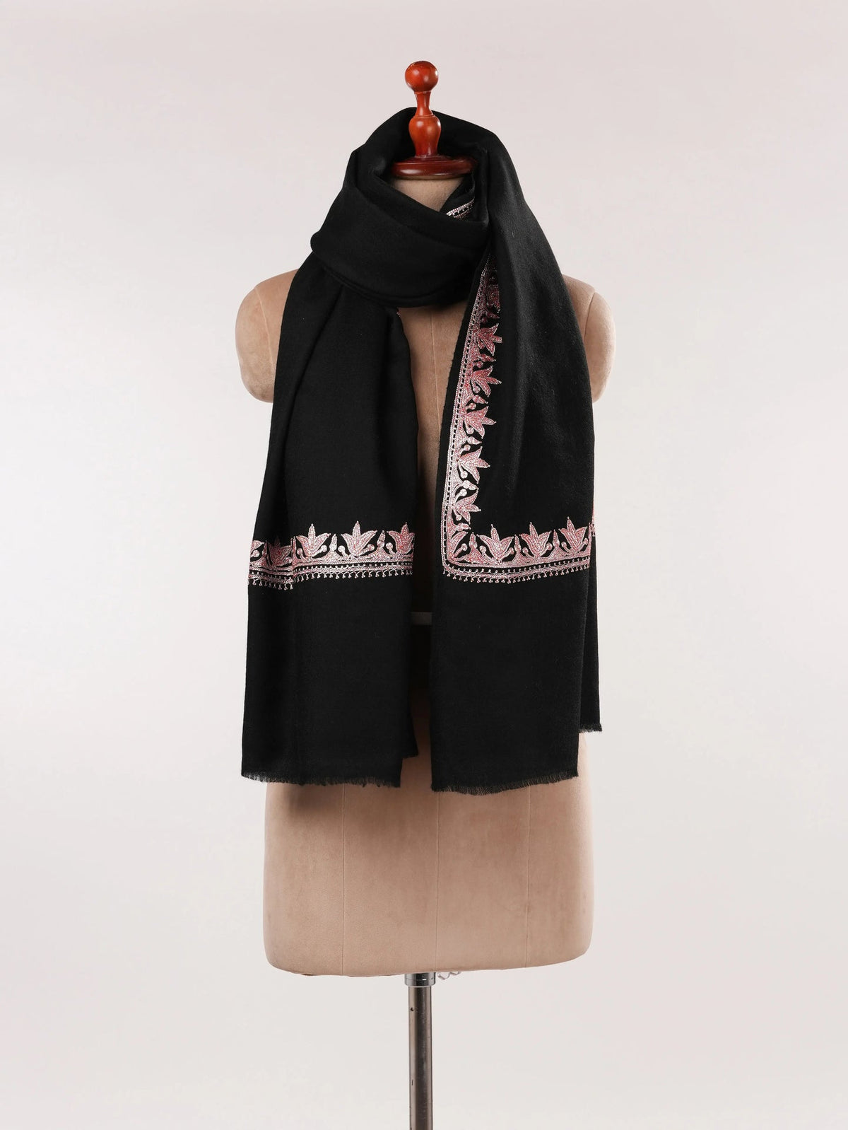 Black Fine Wool Shawl with Kashmiri Hand Tilla Neemdaur Embroidery Shahkaar.com