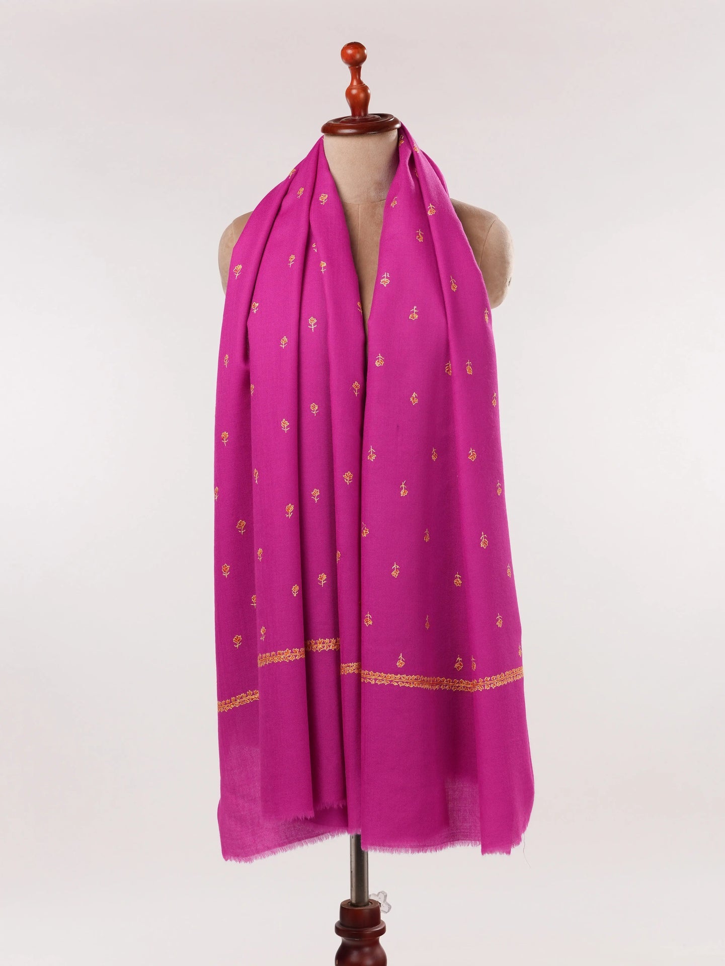 Pure Rani Pink Fine Wool Shawl with Buteh Hand Sozni Embroidery Shahkaar.com