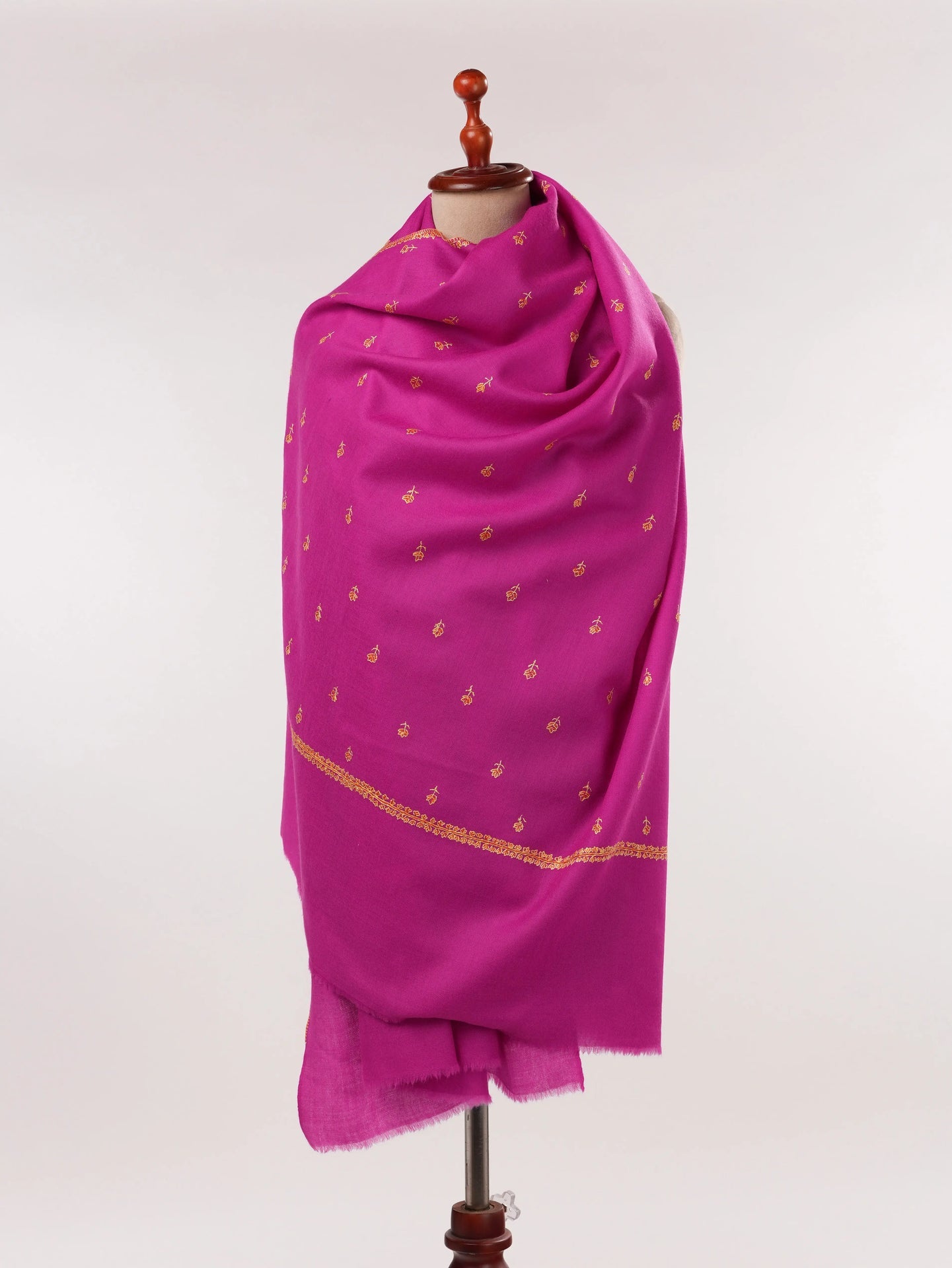 Pure Rani Pink Fine Wool Shawl with Buteh Hand Sozni Embroidery Shahkaar.com