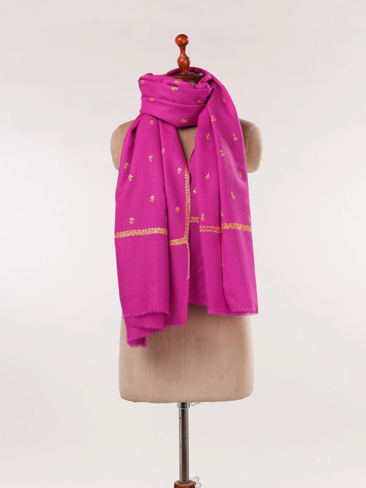 Pure Rani Pink Fine Wool Shawl with Buteh Hand Sozni Embroidery Shahkaar.com