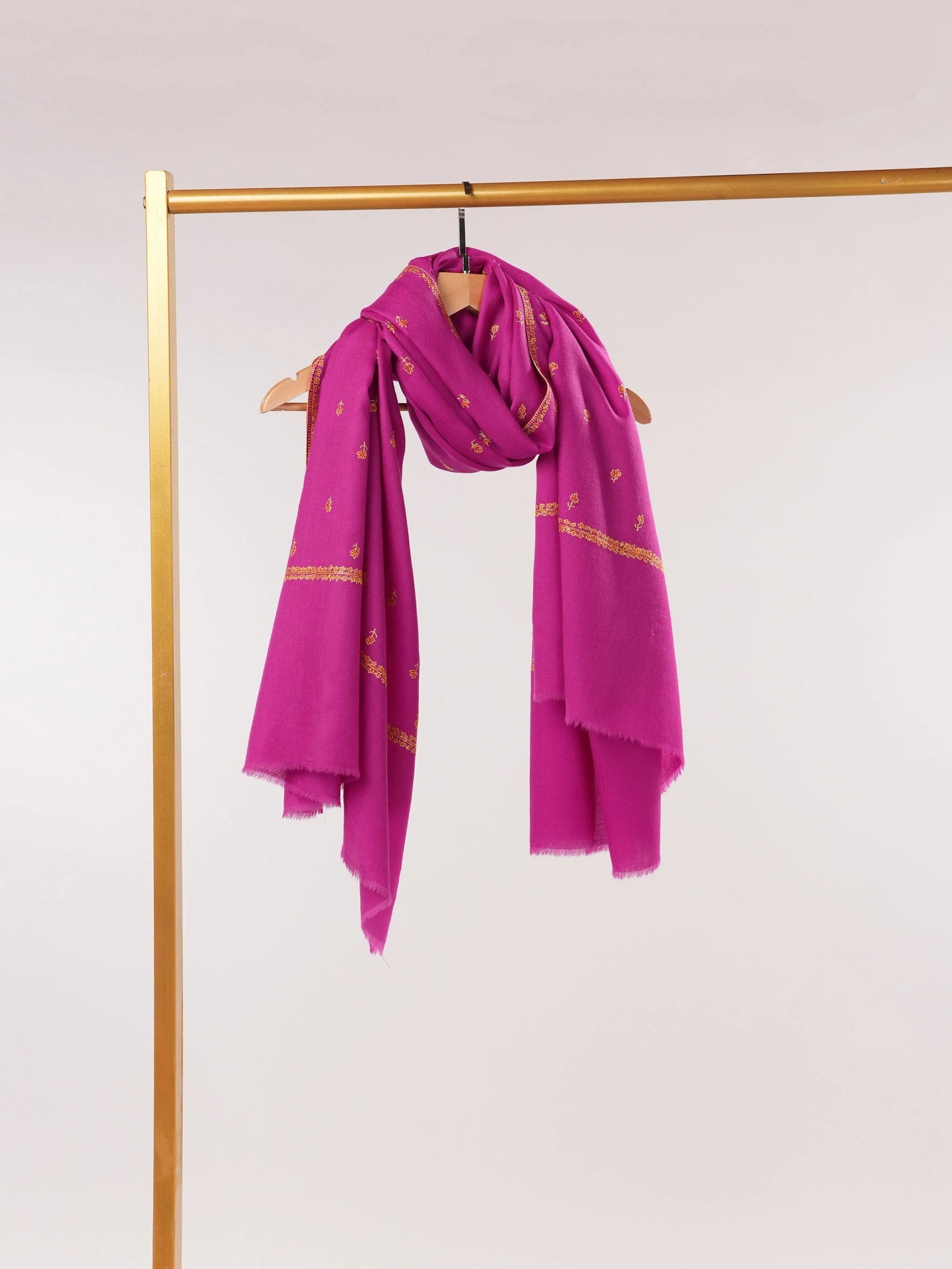 Pure Rani Pink Fine Wool Shawl with Buteh Hand Sozni Embroidery Shahkaar.com