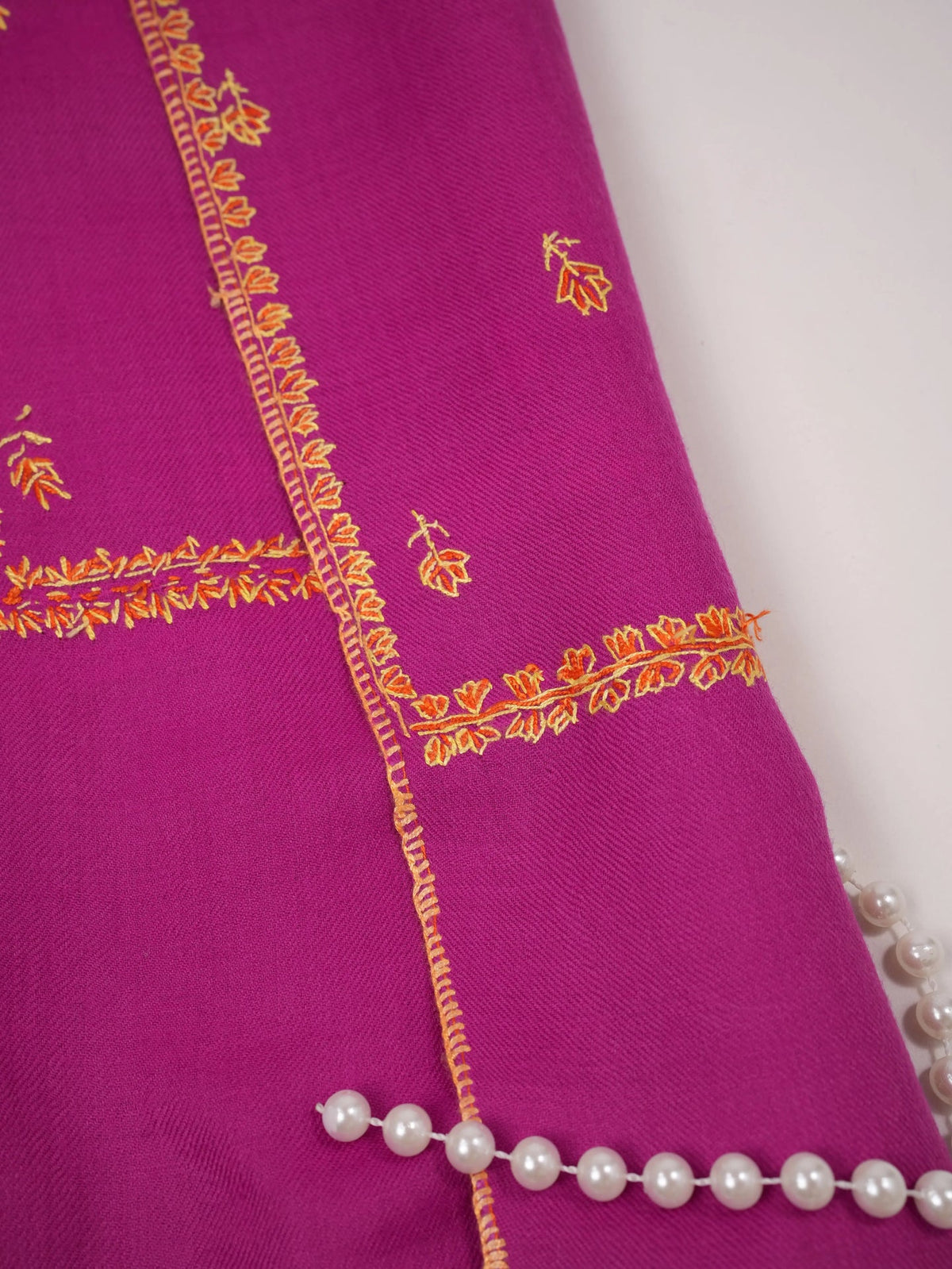 Pure Rani Pink Fine Wool Shawl with Buteh Hand Sozni Embroidery Shahkaar.com