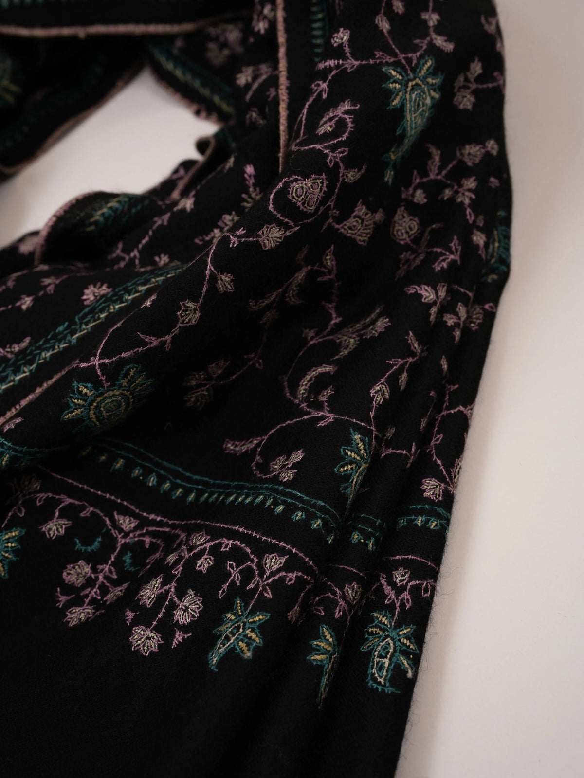 Black Scarf with Jali Hand Embroidery on Handwoven Cashmere Shahkaar.com