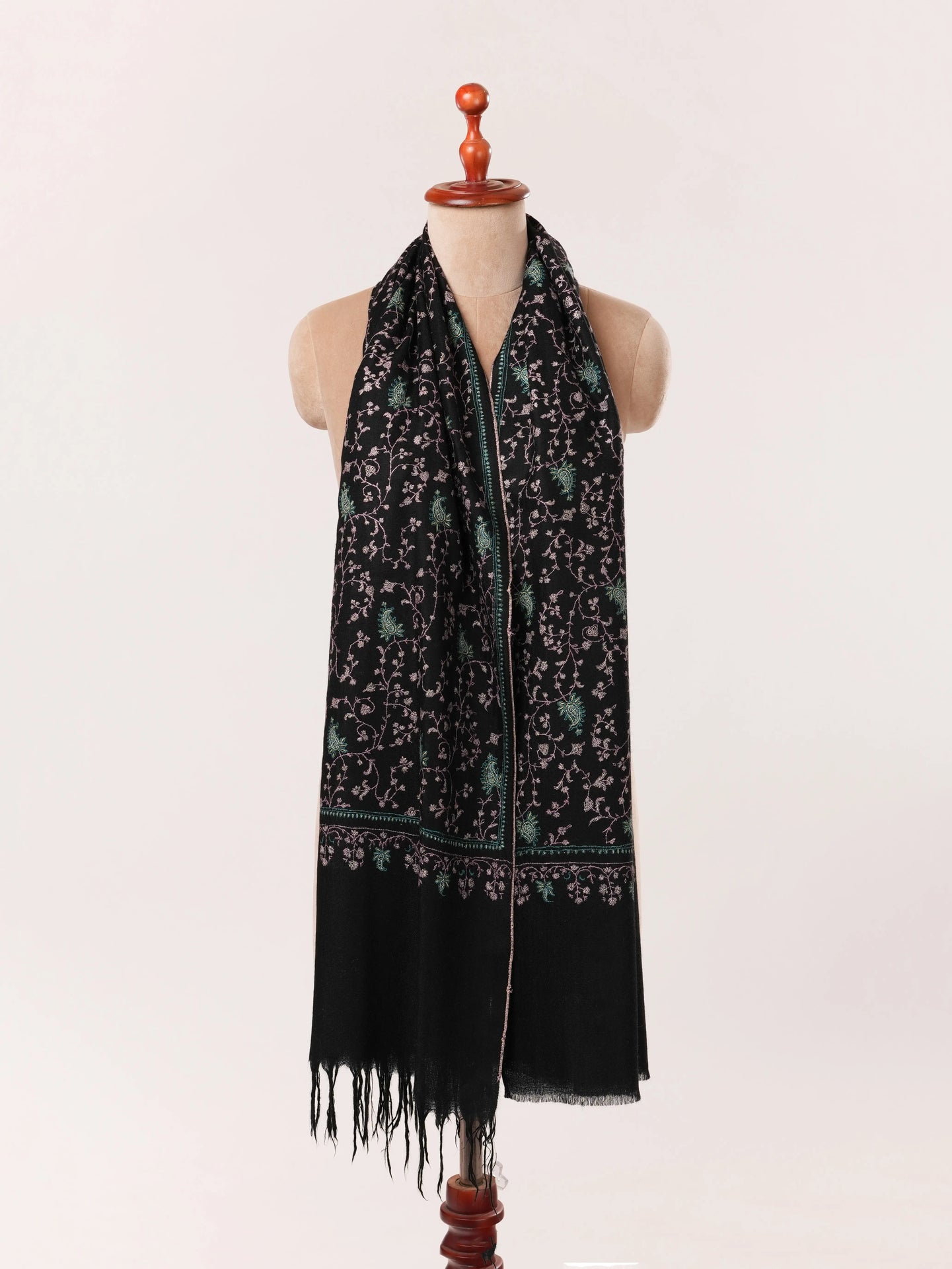 Black Scarf with Jali Hand Embroidery on Handwoven Cashmere Shahkaar.com