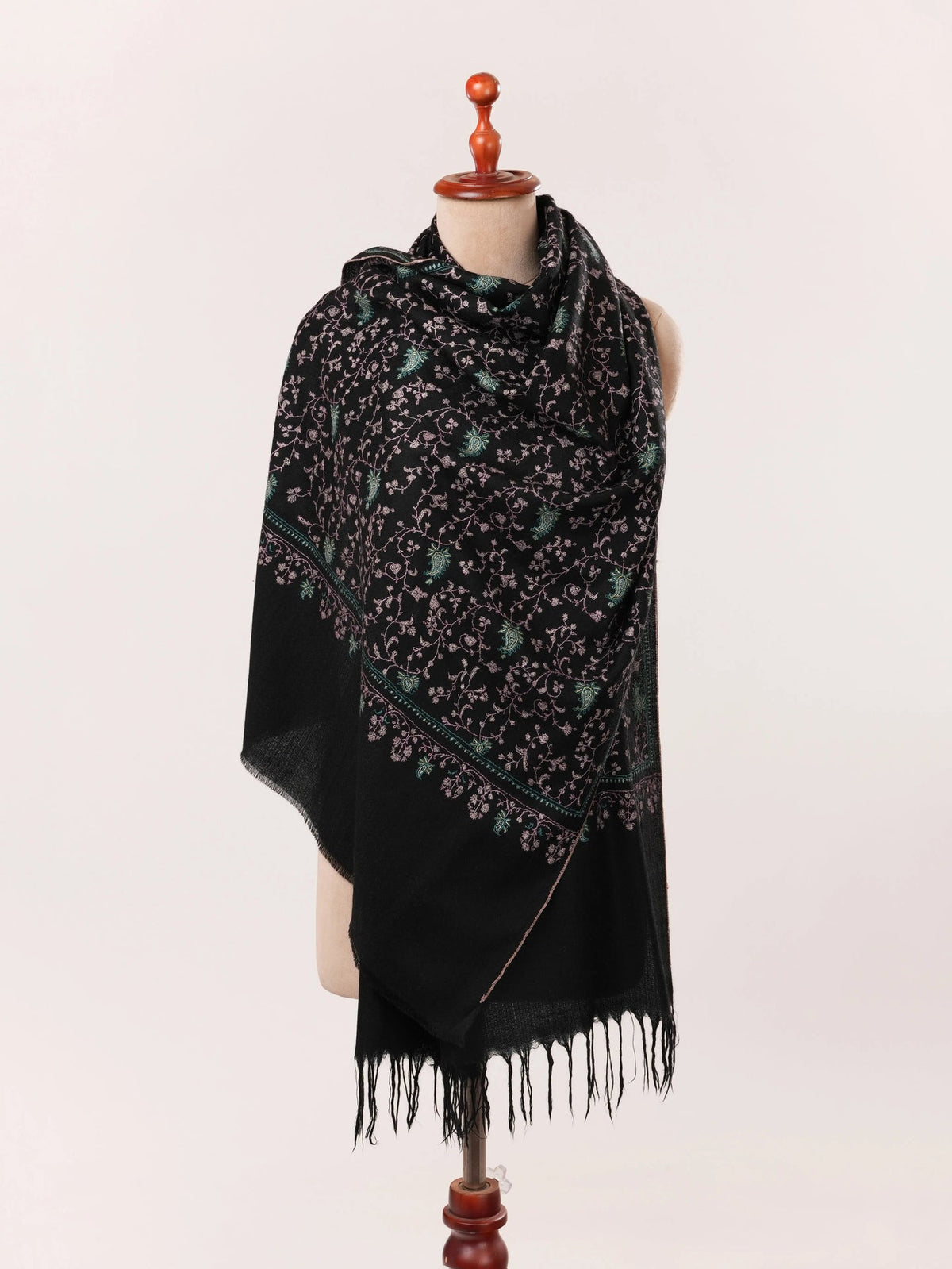 Black Scarf with Jali Hand Embroidery on Handwoven Cashmere Shahkaar.com