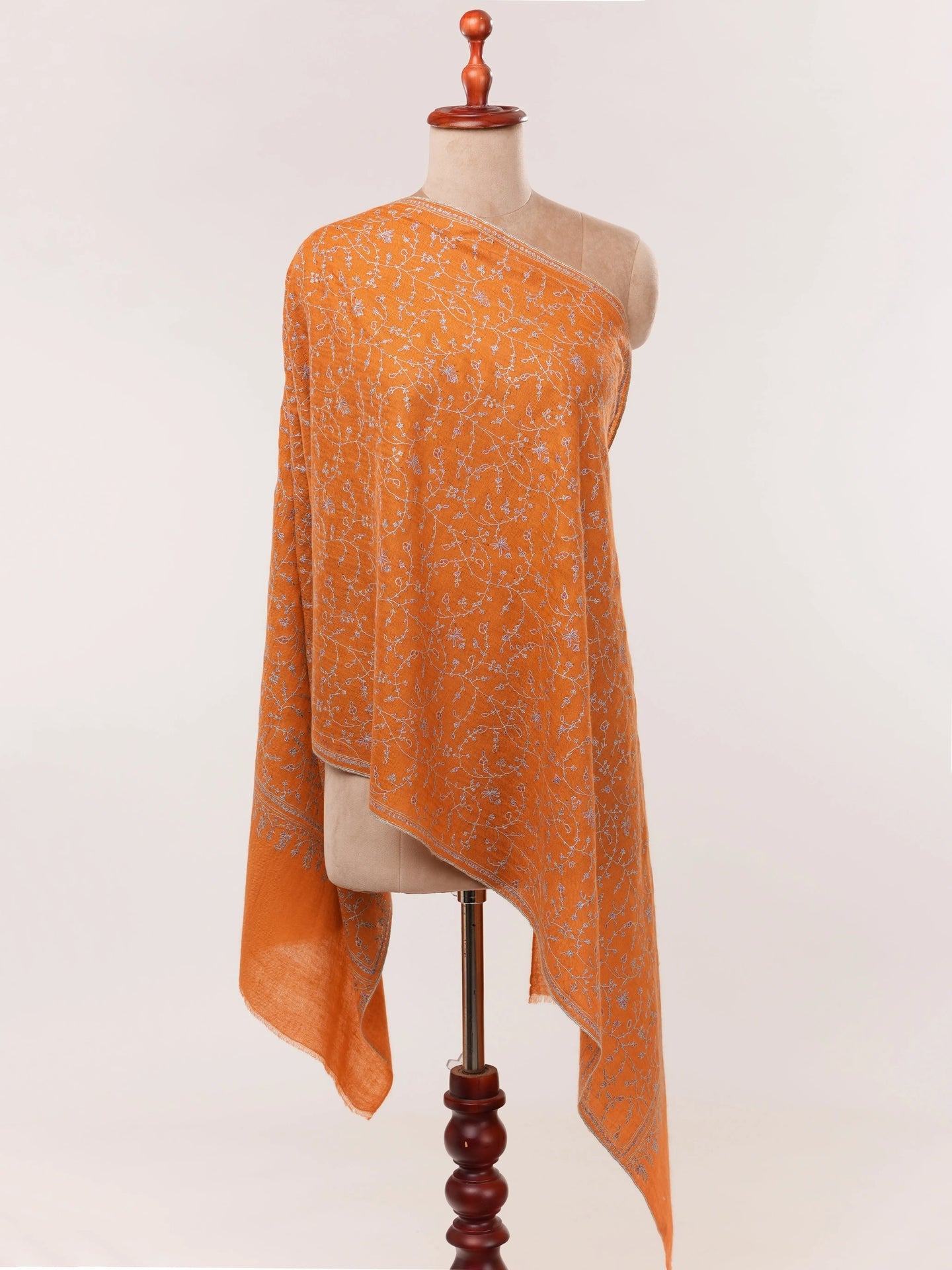 Orange Hand Embroidered Featherlight Cashmere Scarf Shahkaar.com