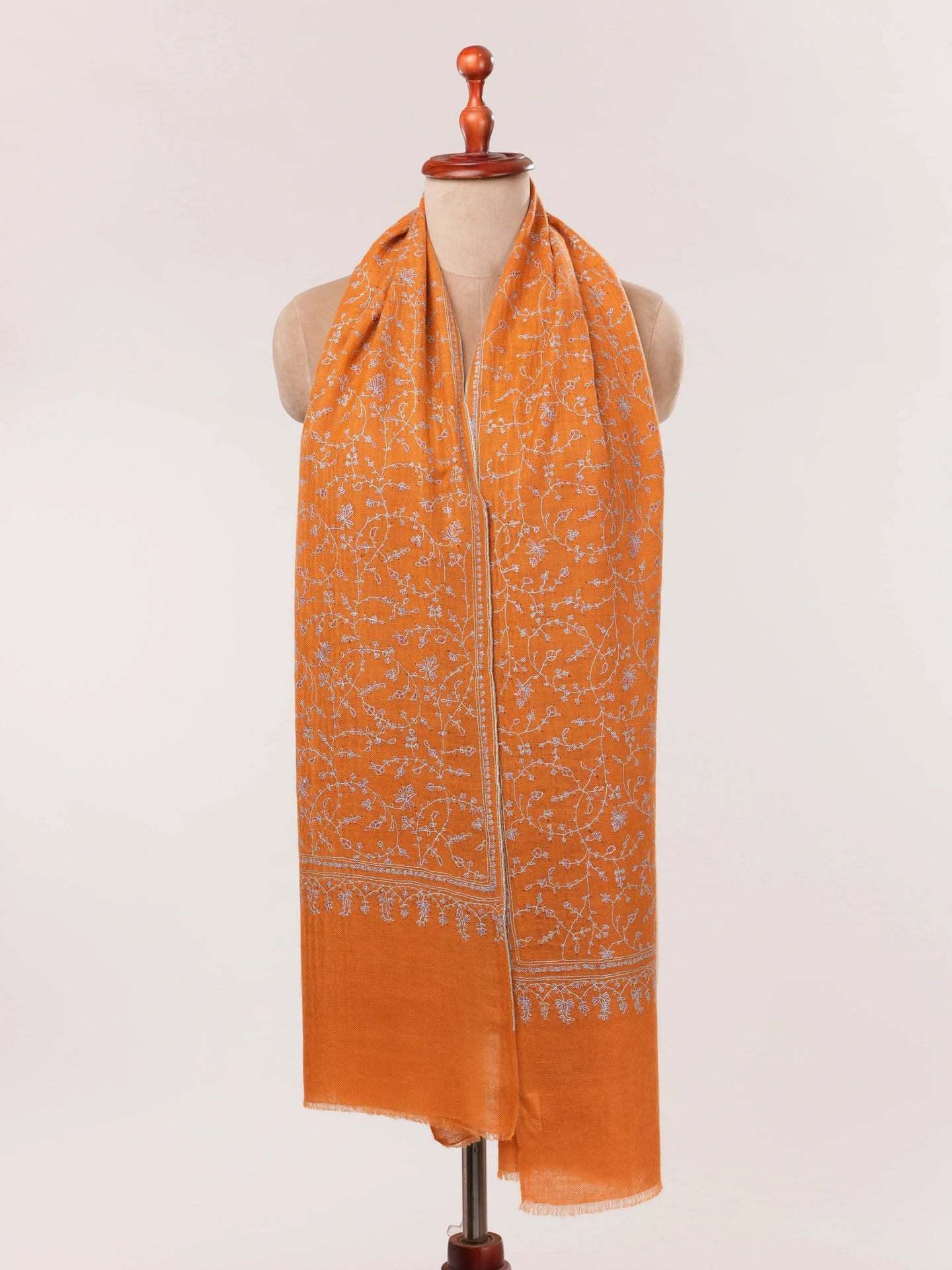 Orange Hand Embroidered Featherlight Cashmere Scarf Shahkaar.com