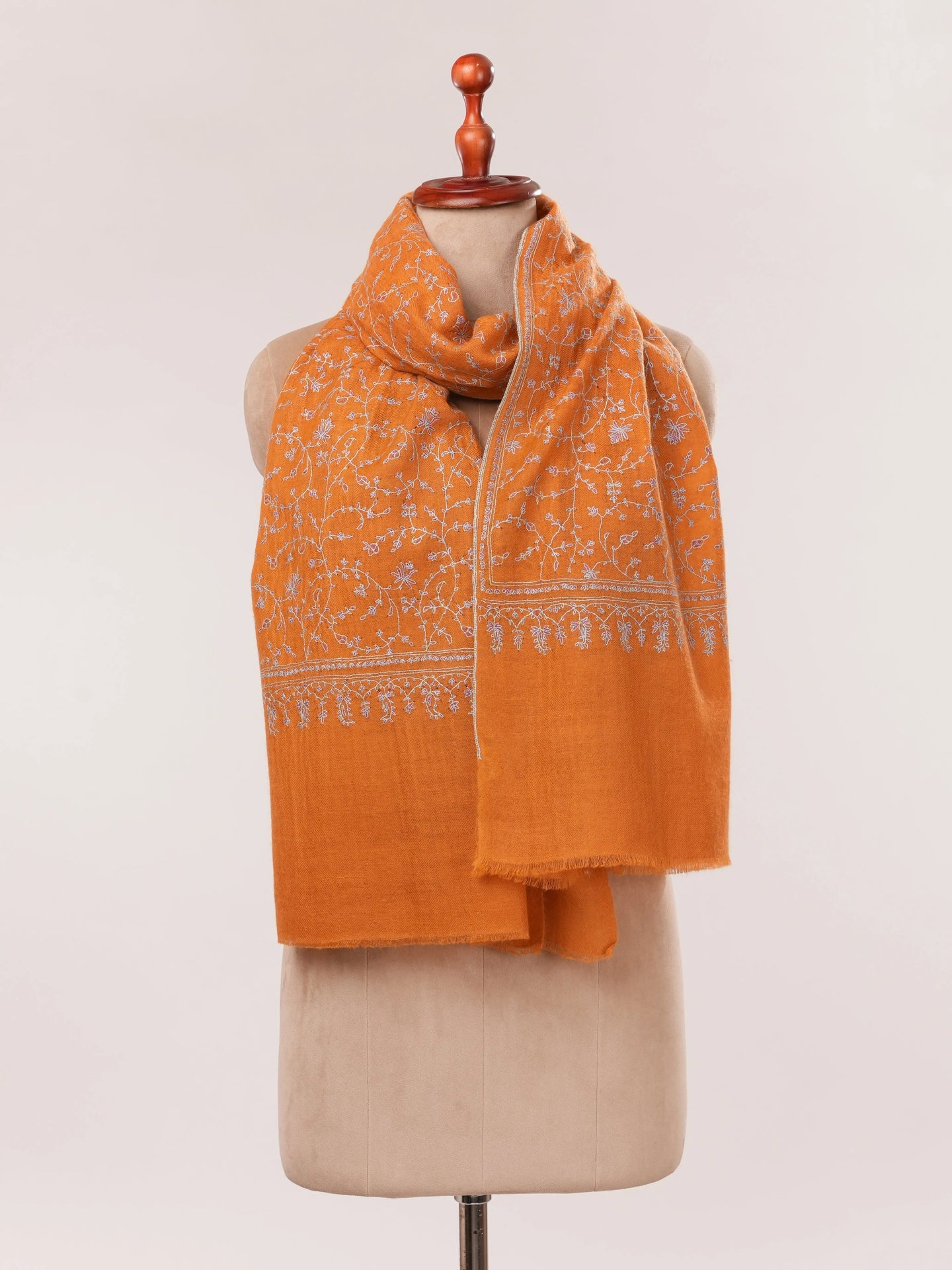 Orange Hand Embroidered Featherlight Cashmere Scarf Shahkaar.com