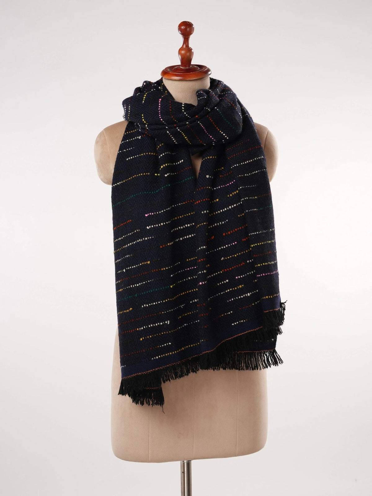 Handspun Navy Blue Thick Handwoven Authentic Cashmere Scarf