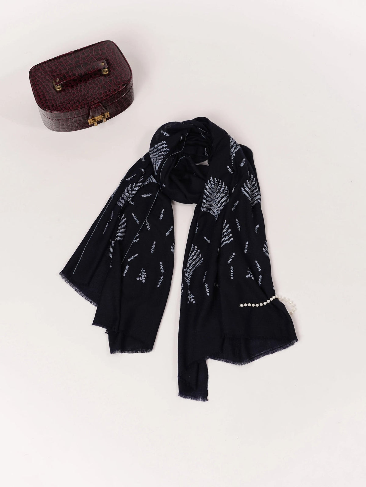 Hand Embroidered Dark Blue Kashmiri Handwoven Pashmina Shawl Shahkaar.com