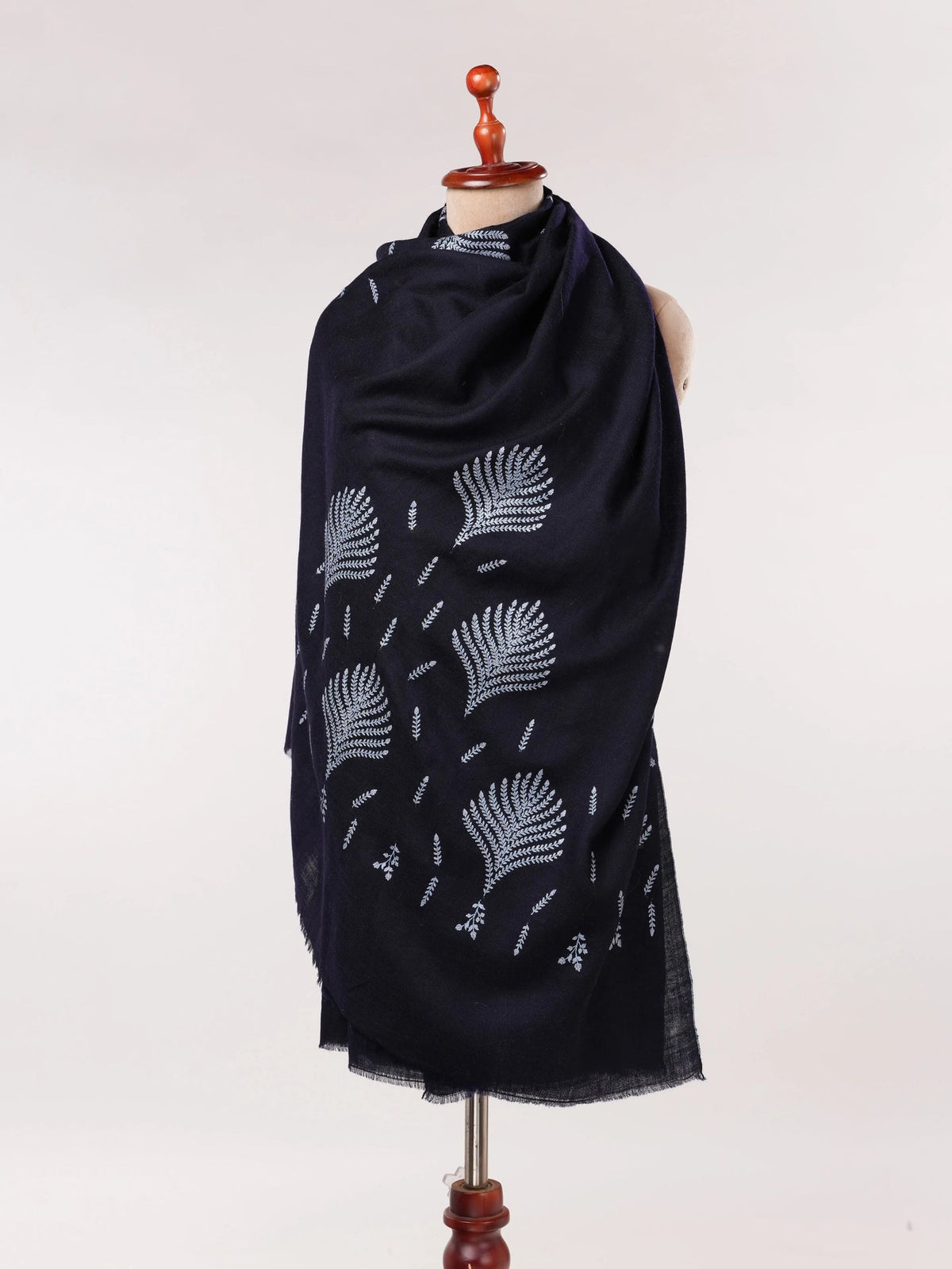 Hand Embroidered Dark Blue Kashmiri Handwoven Pashmina Shawl Shahkaar.com