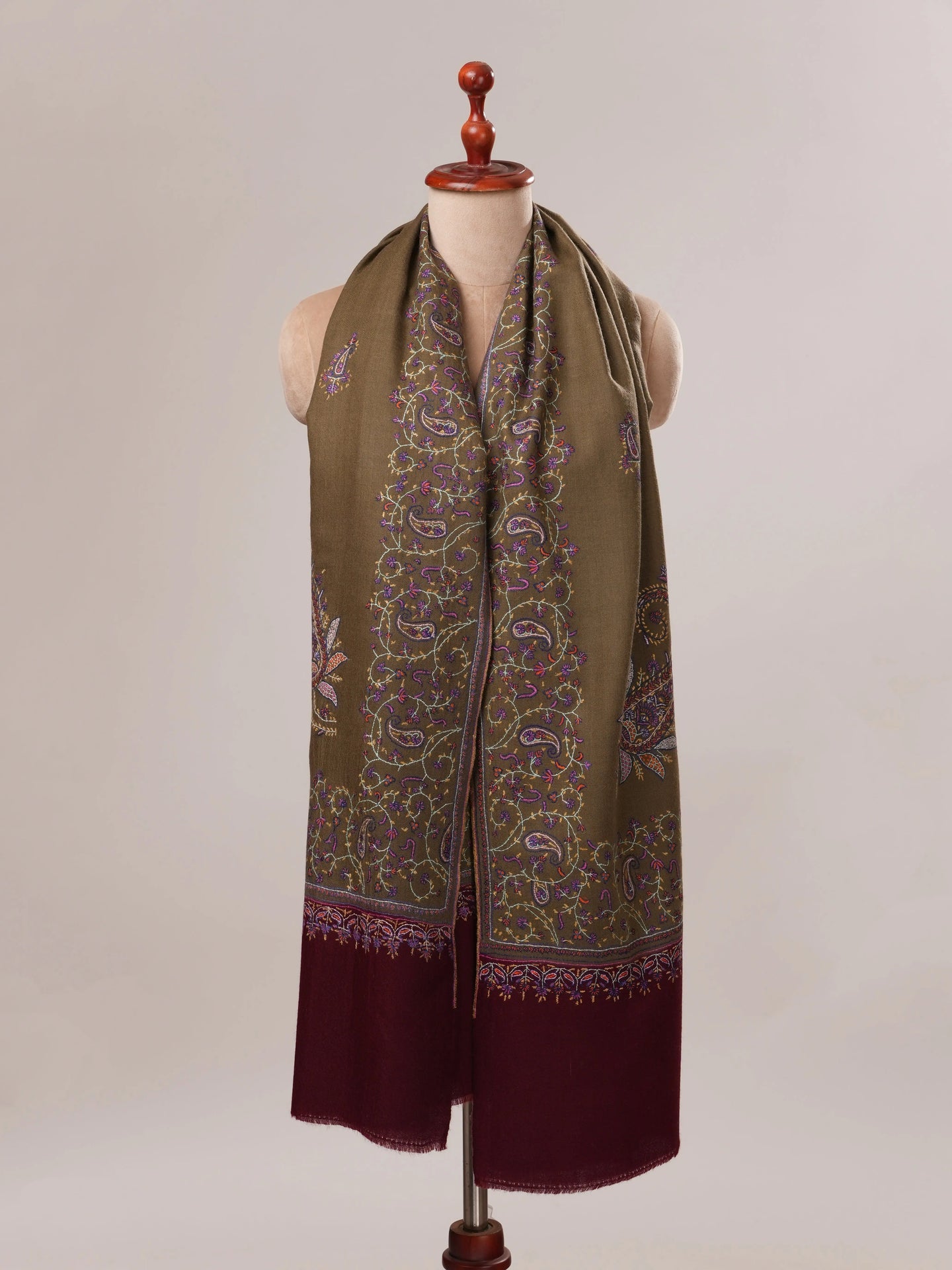 Pure Pashmina Shawl with Delicate Sozni Hand Embroidery Shahkaar.com