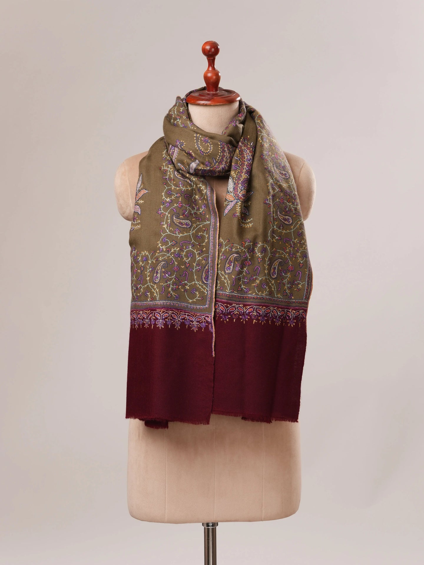 Pure Pashmina Shawl with Delicate Sozni Hand Embroidery Shahkaar.com