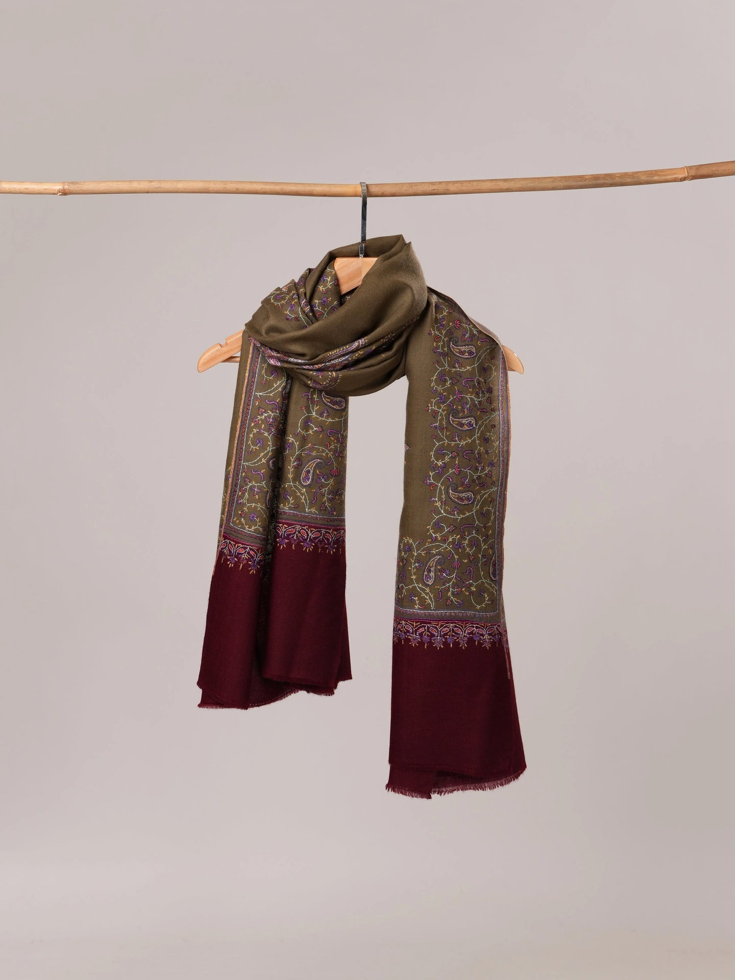 Pure Pashmina Shawl with Delicate Sozni Hand Embroidery Shahkaar.com