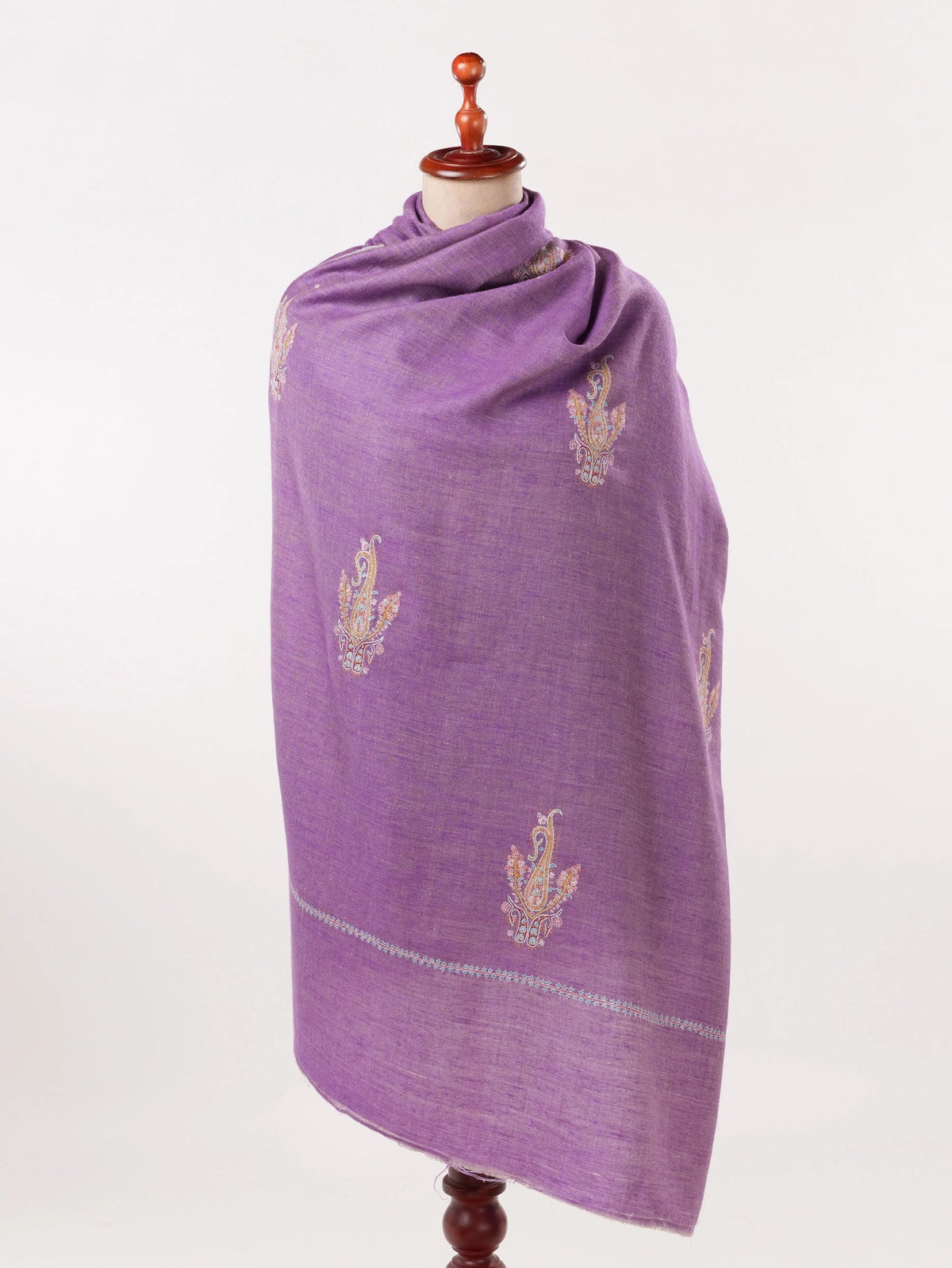 Purple Lavender Dual Tone Authentic Pashmina Shawl with Buteh Embroidery