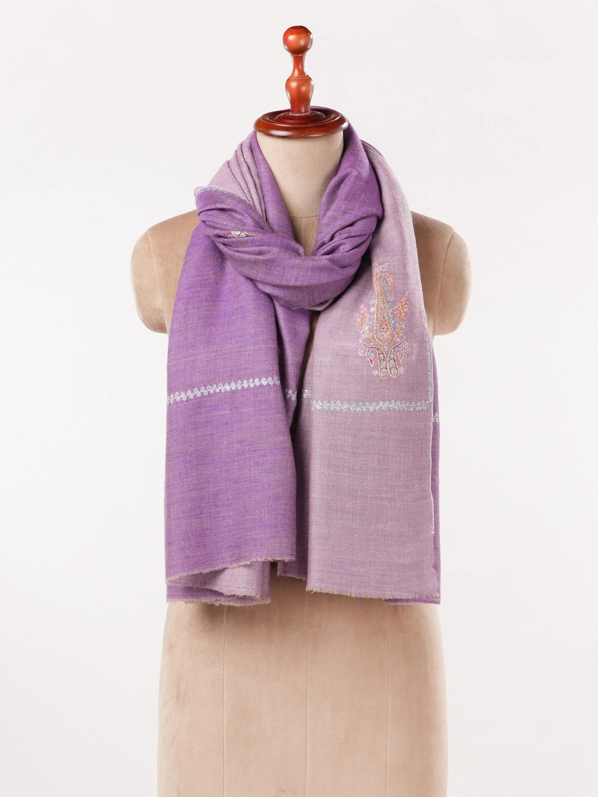 Purple Lavender Dual Tone Authentic Pashmina Shawl with Buteh Embroidery