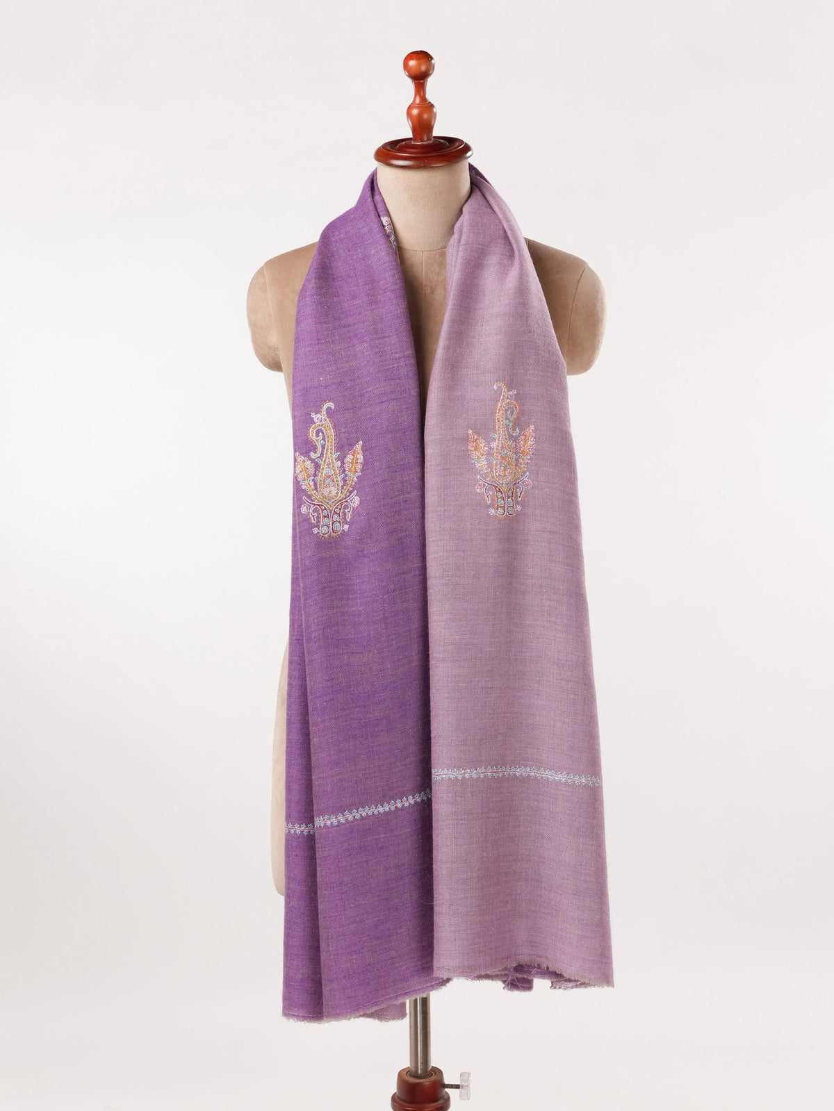 Purple Lavender Dual Tone Authentic Pashmina Shawl with Buteh Embroidery