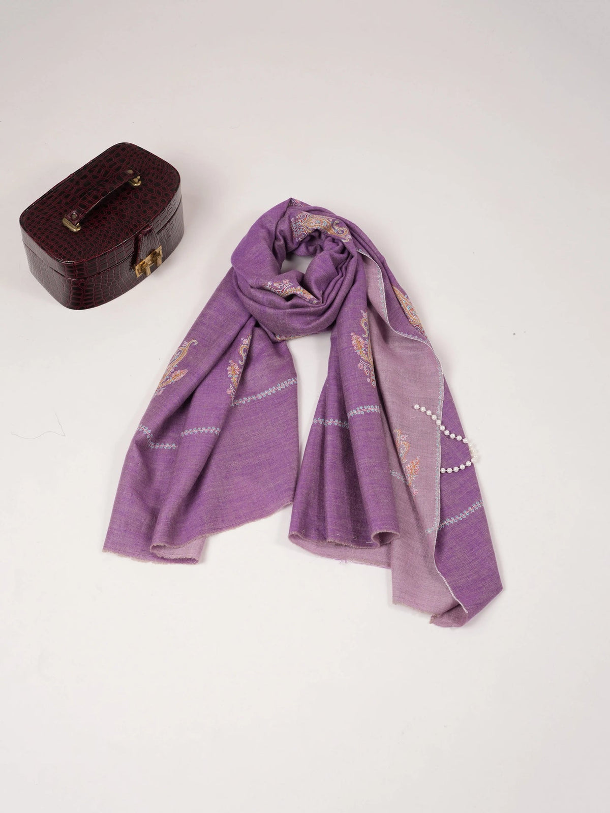 Purple Lavender Dual Tone Authentic Pashmina Shawl with Buteh Embroidery