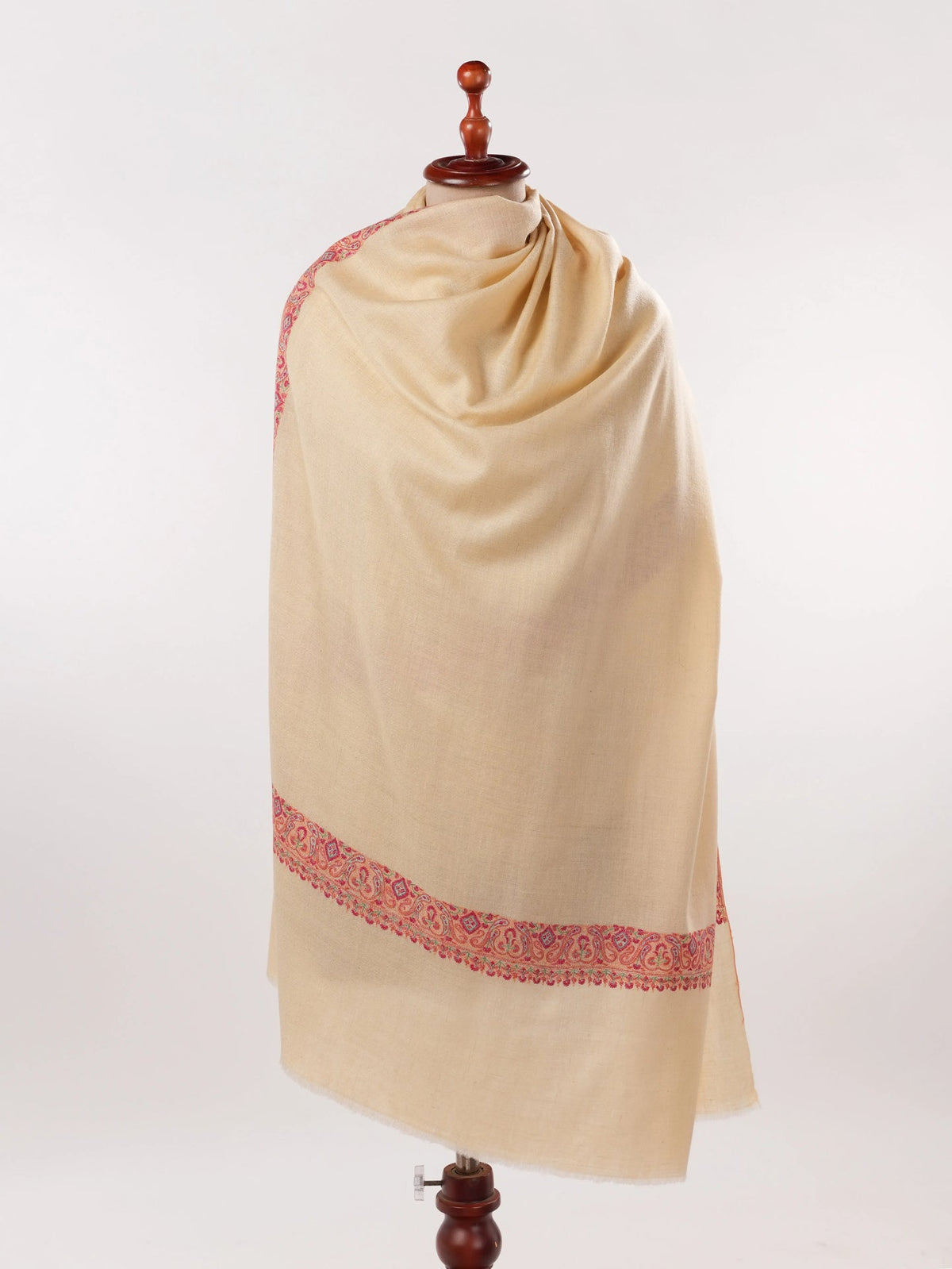 Off White Kashmiri Original Pashmina Shawl with Neemdaur Sozni Embroidery Shahkaar.com