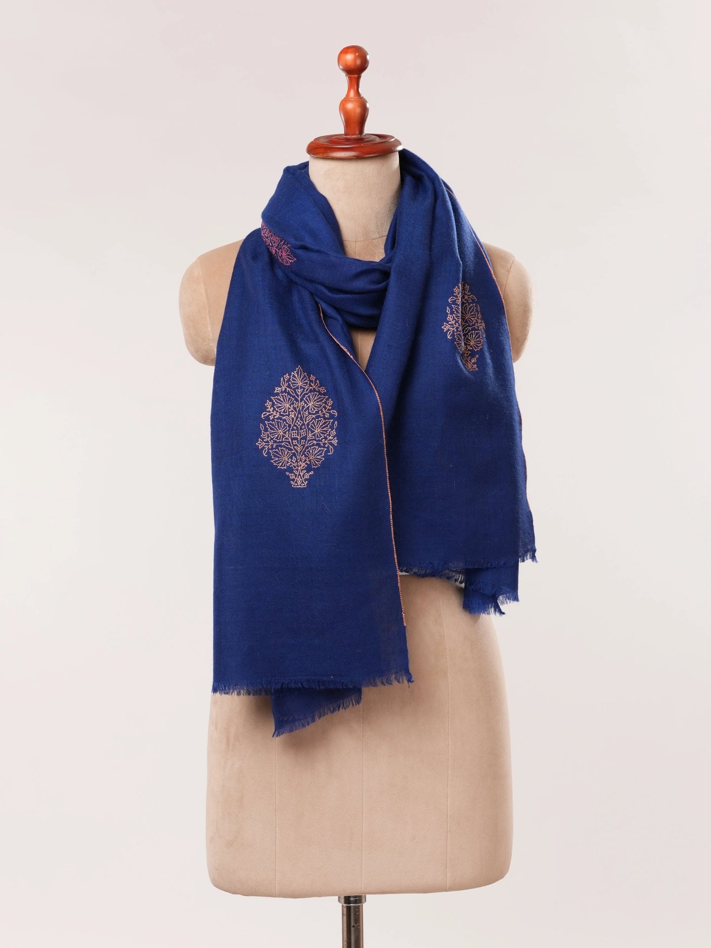 Dark Blue Cashmere Scarf with Buteh Hand Embroidery Shahkaar.com
