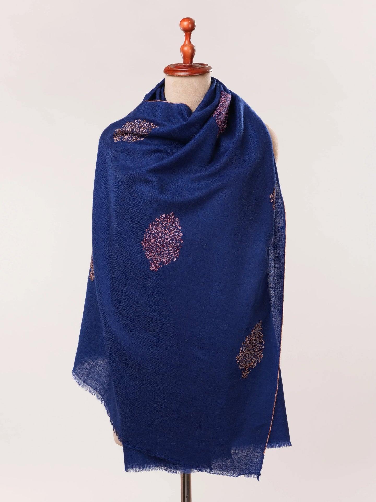 Dark Blue Cashmere Scarf with Buteh Hand Embroidery Shahkaar.com