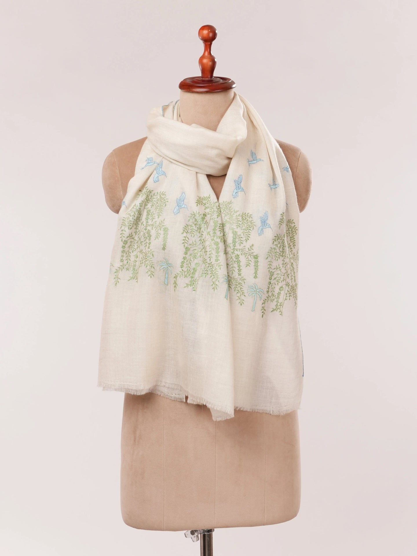 Handwoven Off White Cashmere Scarf with Minimalist Hand Embroidery Shahkaar.com