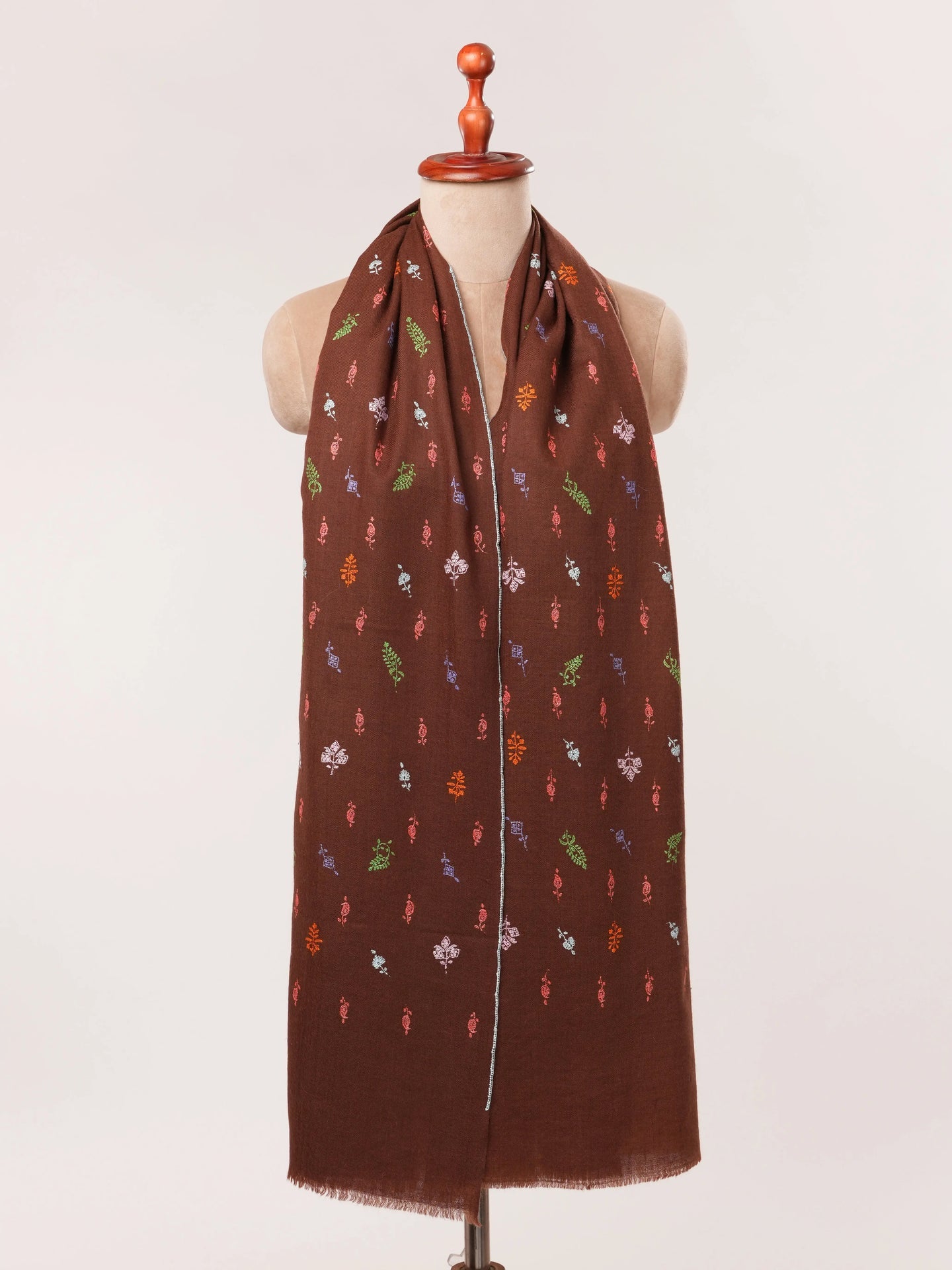 Brown Cashmere Scarf with Buteh Hand Embroidery Shahkaar.com