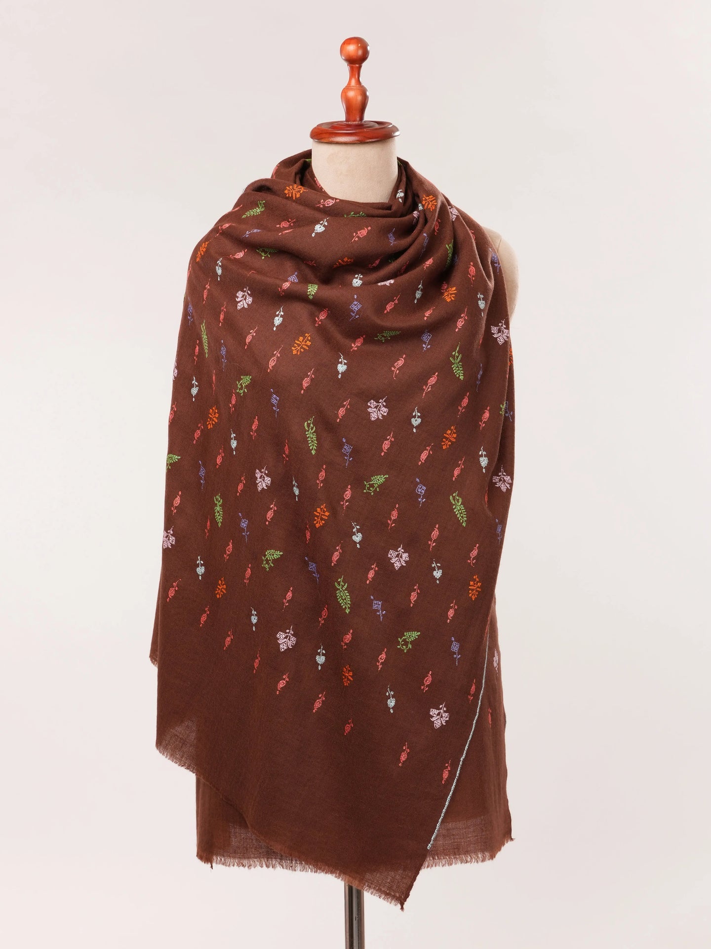 Brown Cashmere Scarf with Buteh Hand Embroidery Shahkaar.com