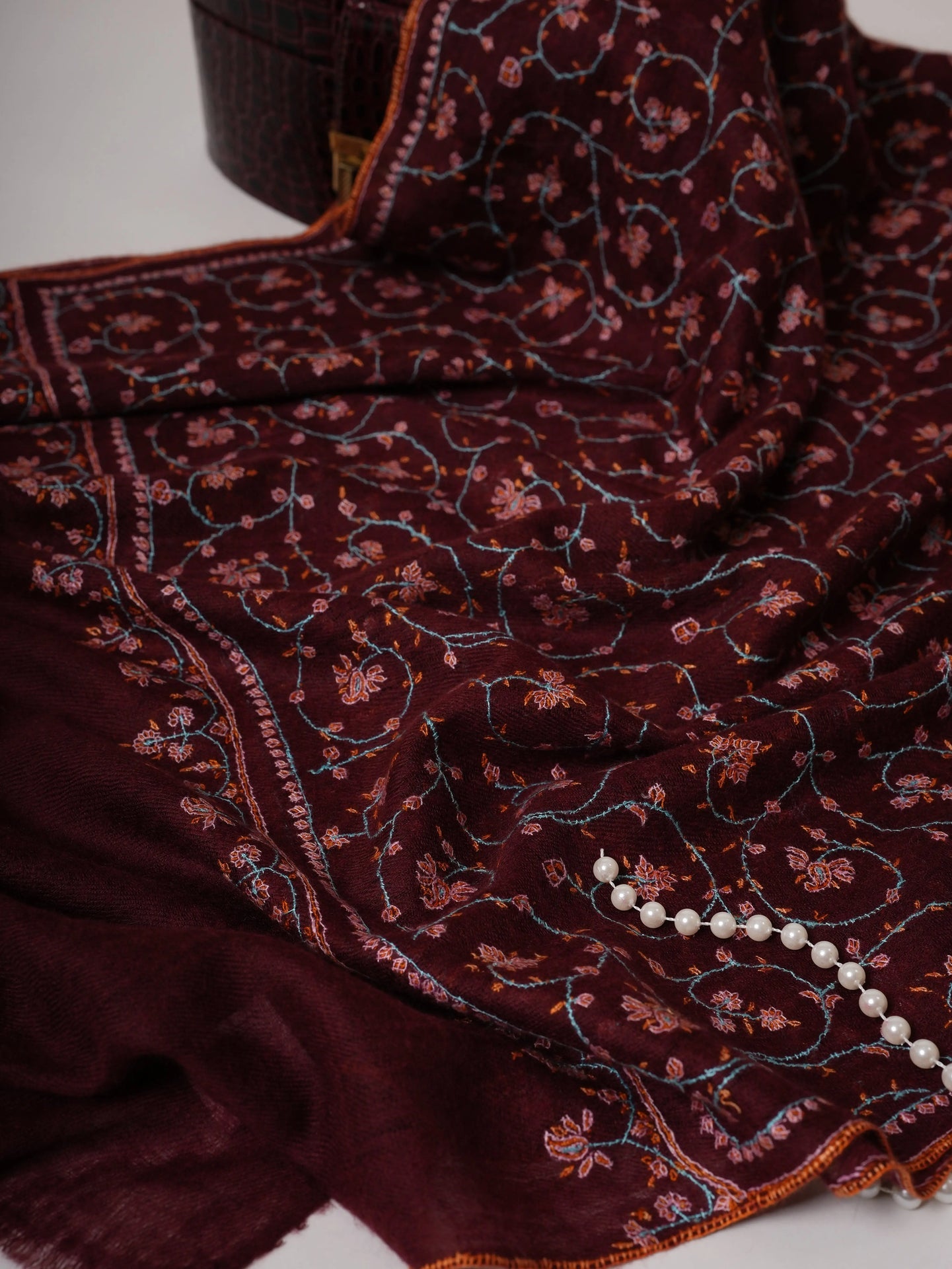 Featherlight Baby Soft Handwoven Cashmere Scarf with Hand Embroidery Shahkaar