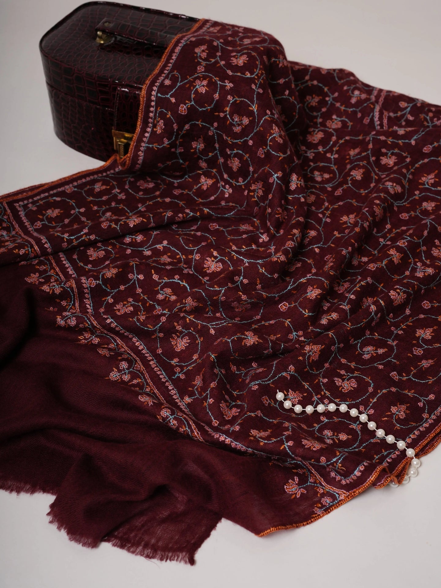 Featherlight Baby Soft Handwoven Cashmere Scarf with Hand Embroidery Shahkaar