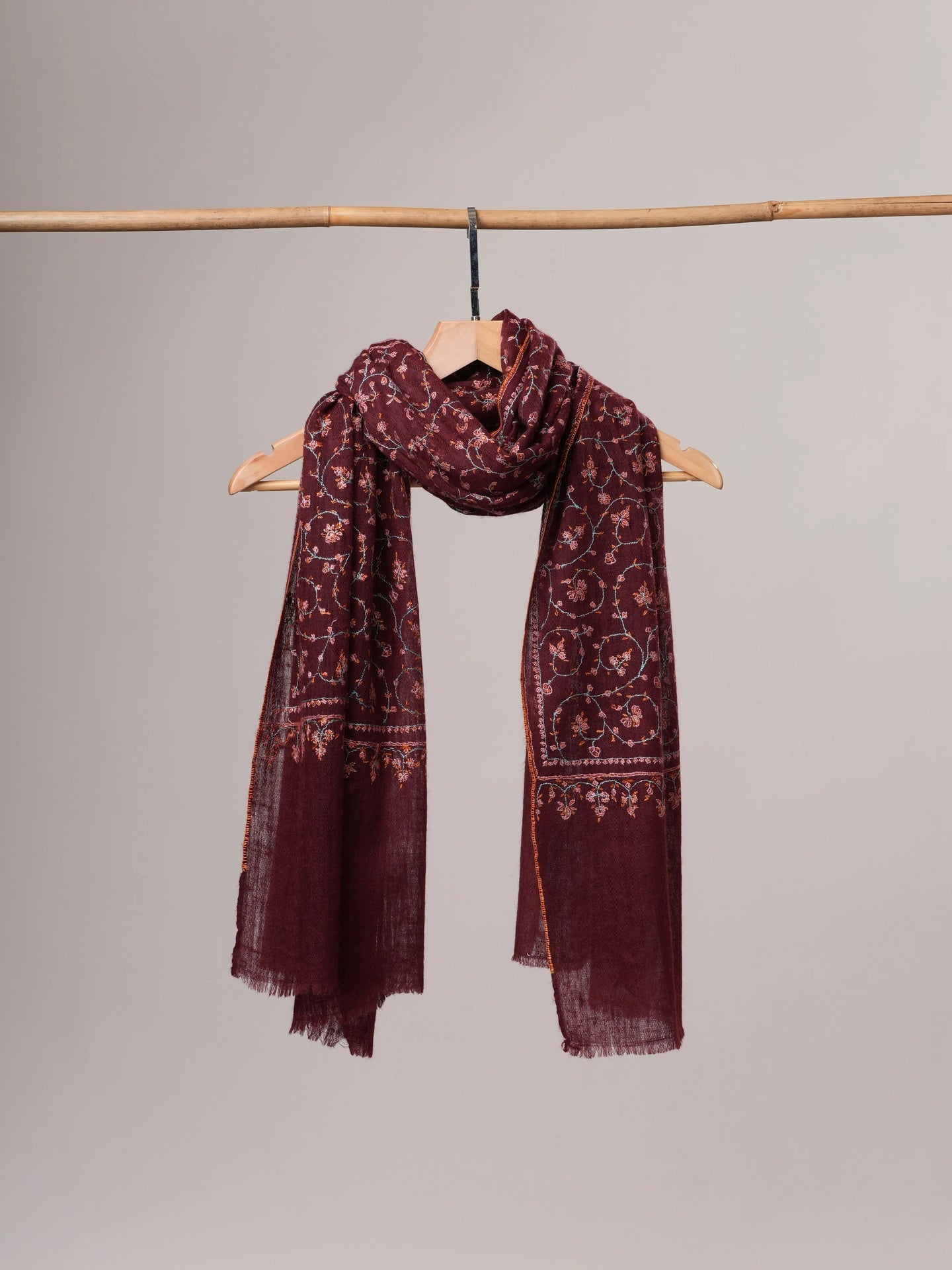 Featherlight Baby Soft Handwoven Cashmere Scarf with Hand Embroidery Shahkaar