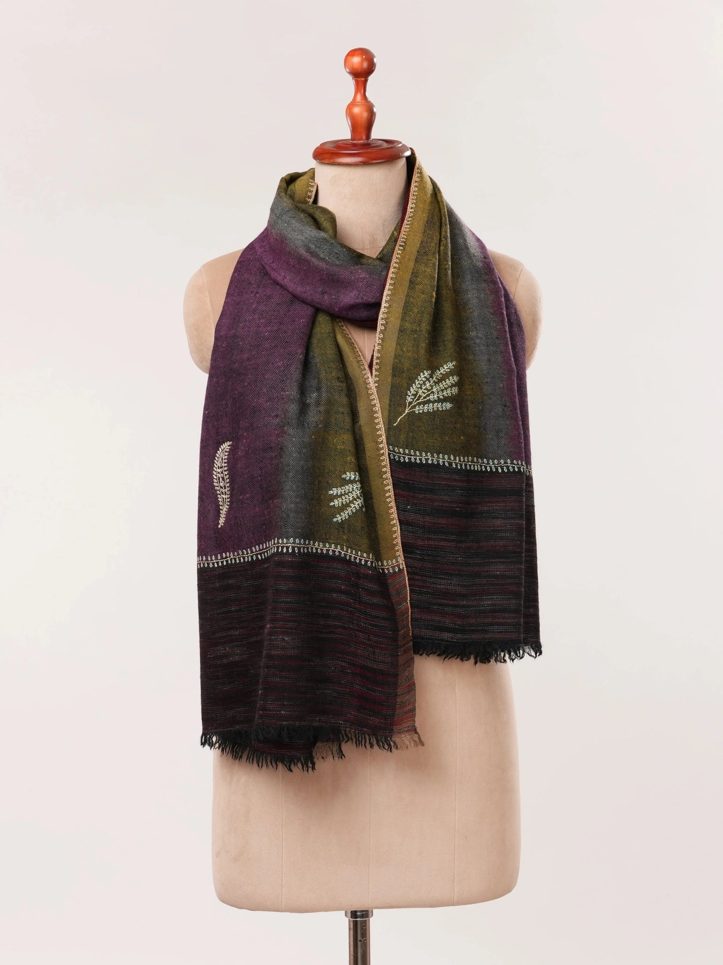 Featherlight Handwoven Cashmere Scarf with Needlework Embroidery Shahkaar.com