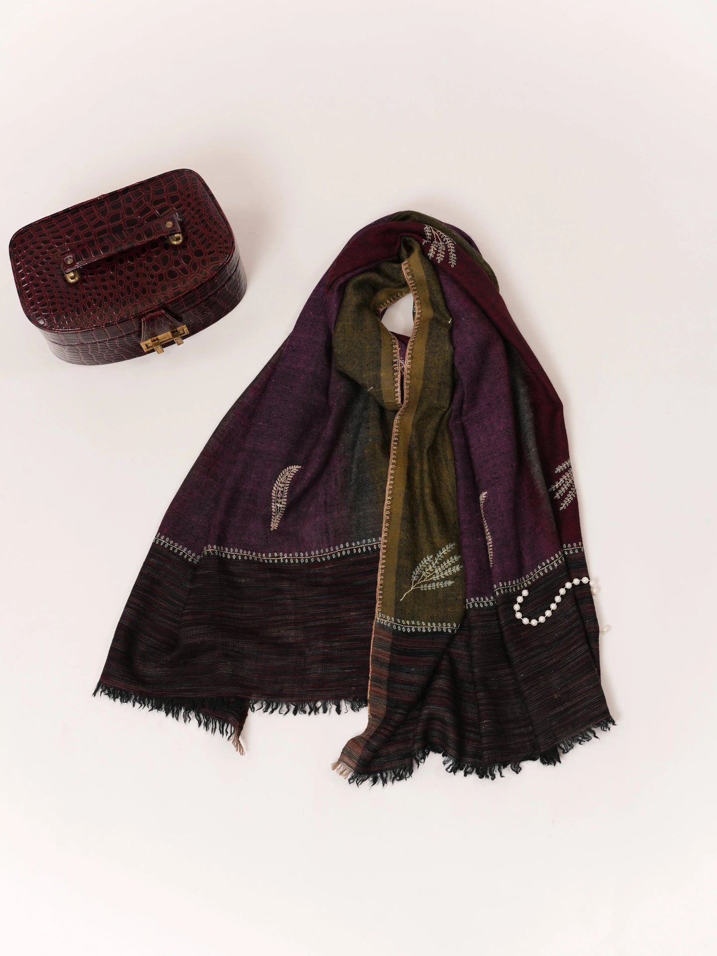 Featherlight Handwoven Cashmere Scarf with Needlework Embroidery Shahkaar.com
