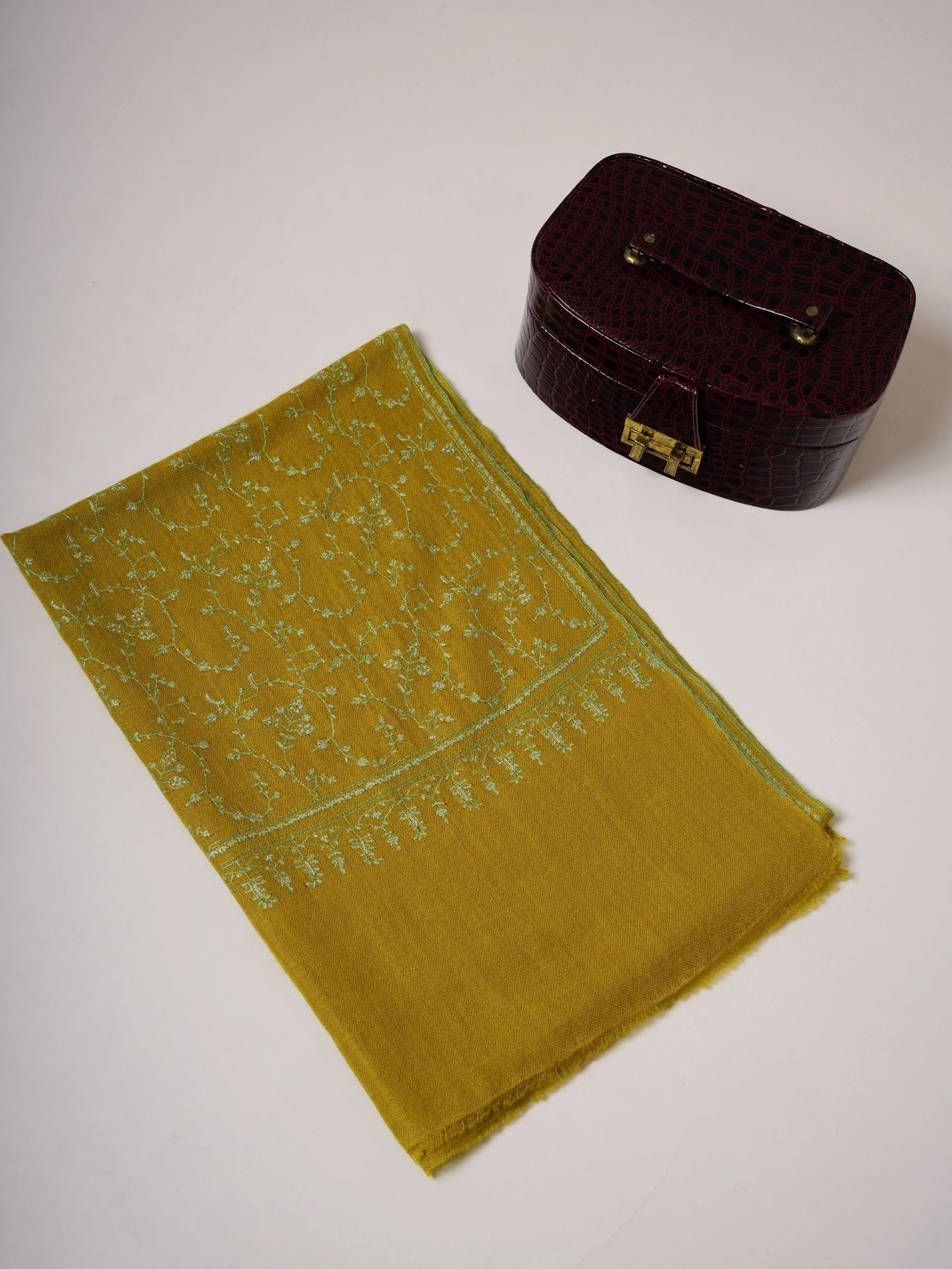 Featherlight Baby Soft Handwoven Cashmere Scarf with Hand Embroidery Shahkaar