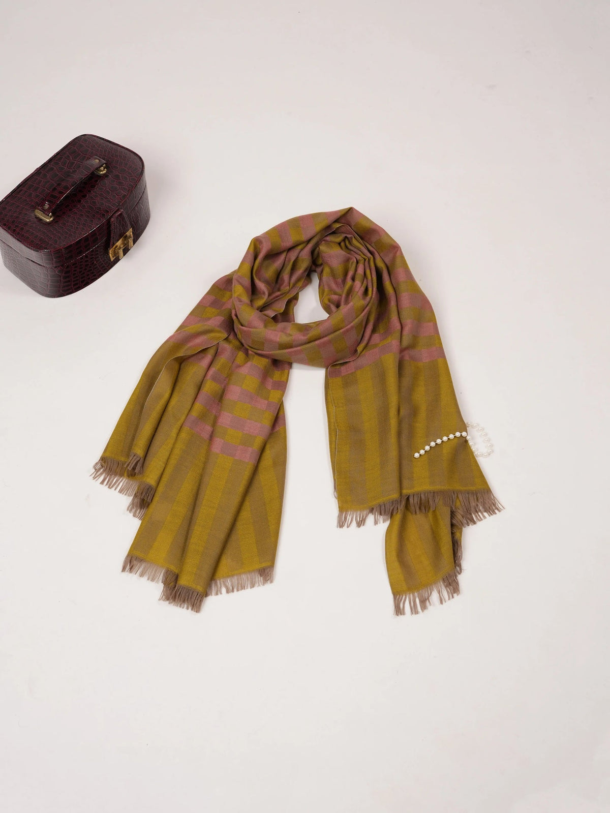 Handwoven Dual Shade Weave Pashmina Shawl with Check Weave