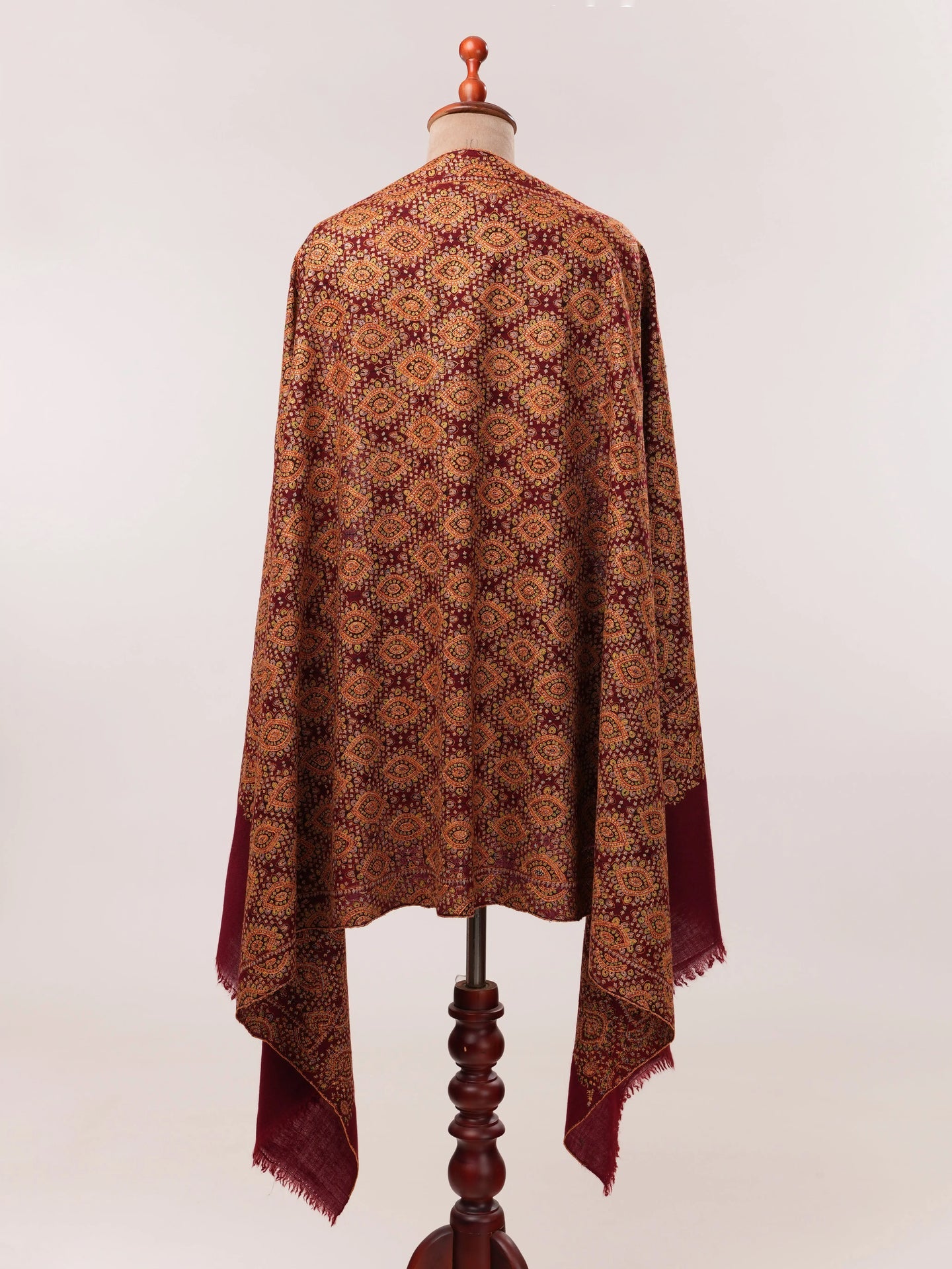 Burgundy Pure Pashmina Jamavar Shawl with Hand Sozni Embroidery Shahkaar.com