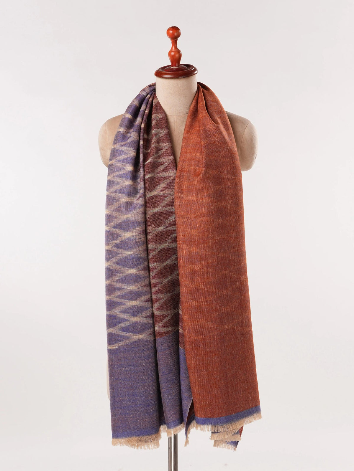 Dual Shade Handwoven Original Pashmina Shawl with Ikat Weave