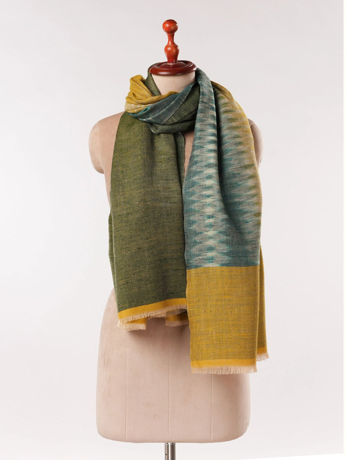 Dual Shade Classic Handwoven Pashmina Shawl with Ikat Weave