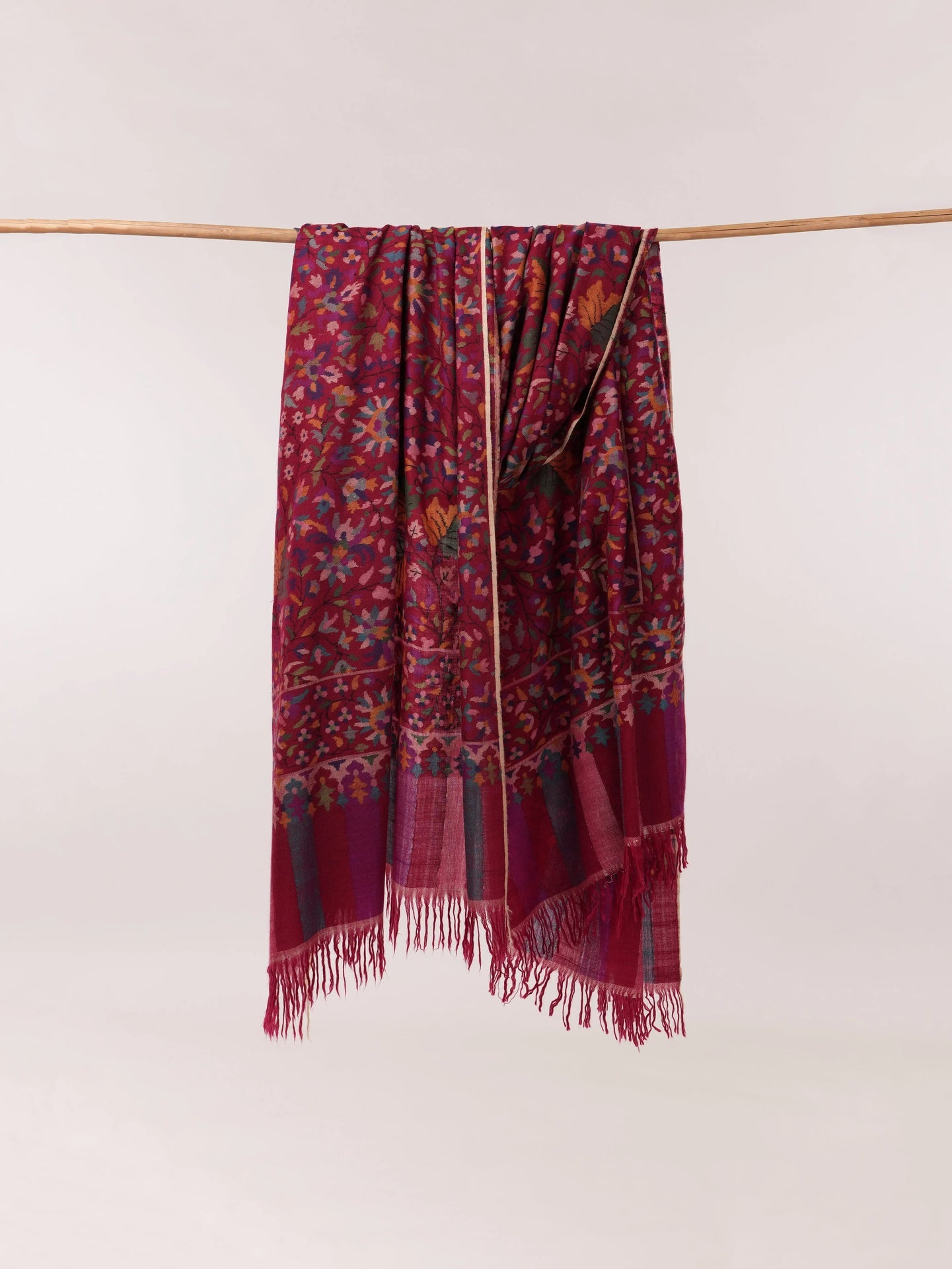Maroon Flush Handwoven Oversized Kani Pure Pashmina Shawl Shahkaar.com