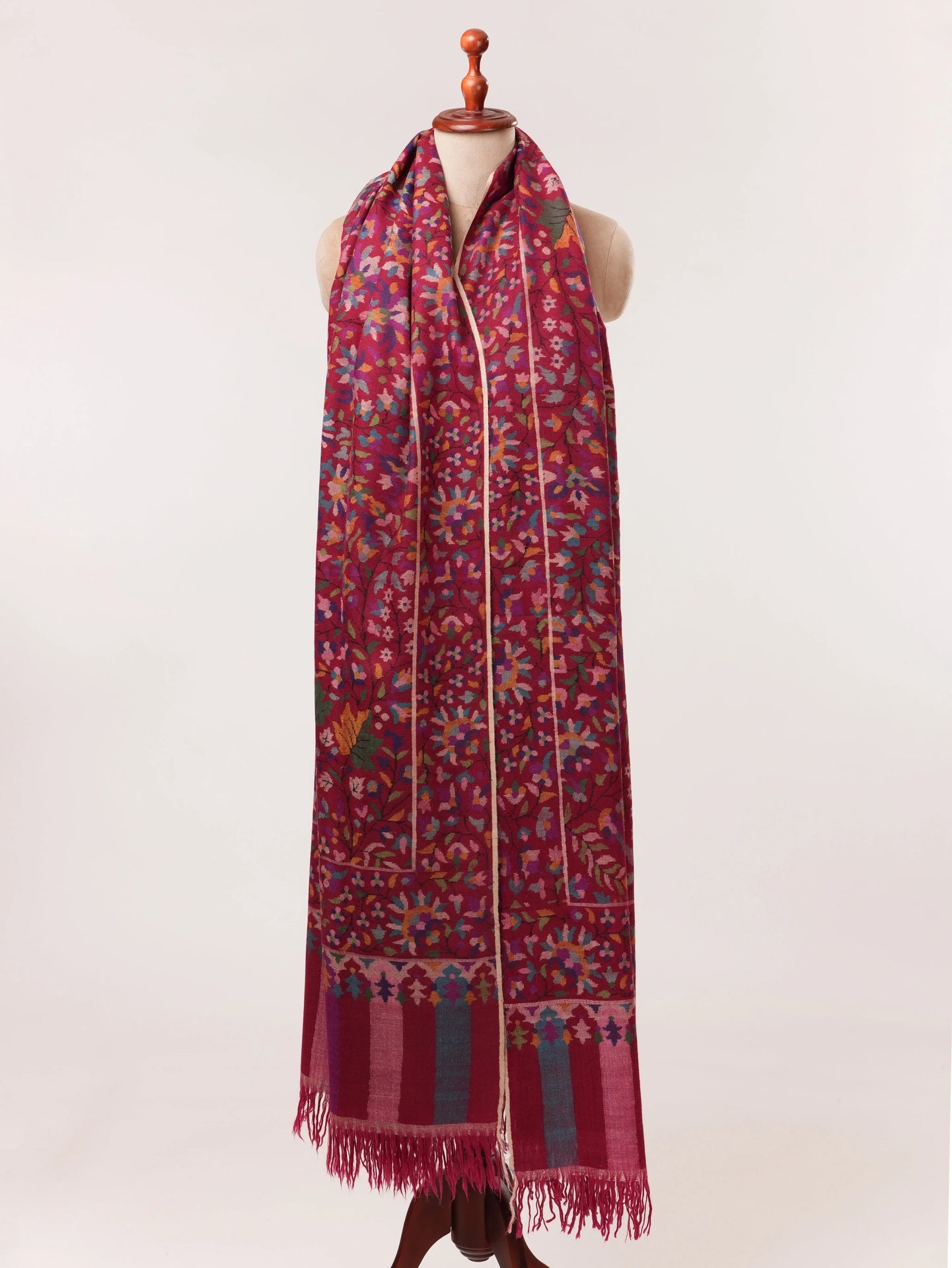Maroon Flush Handwoven Oversized Kani Pure Pashmina Shawl Shahkaar.com