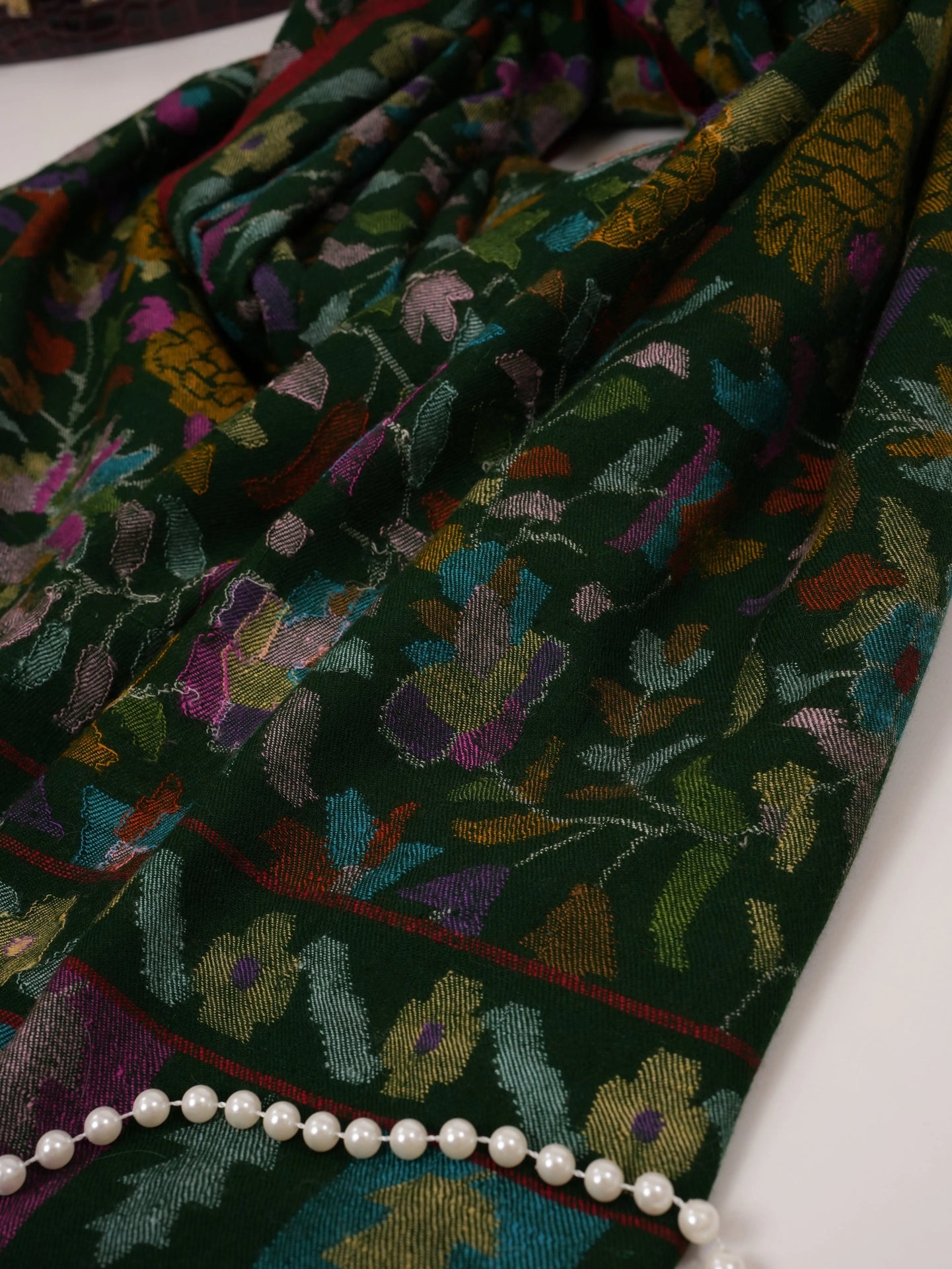 Forest Green Handwoven Kani Floral Pure Pashmina Shawl Shahkaar.com