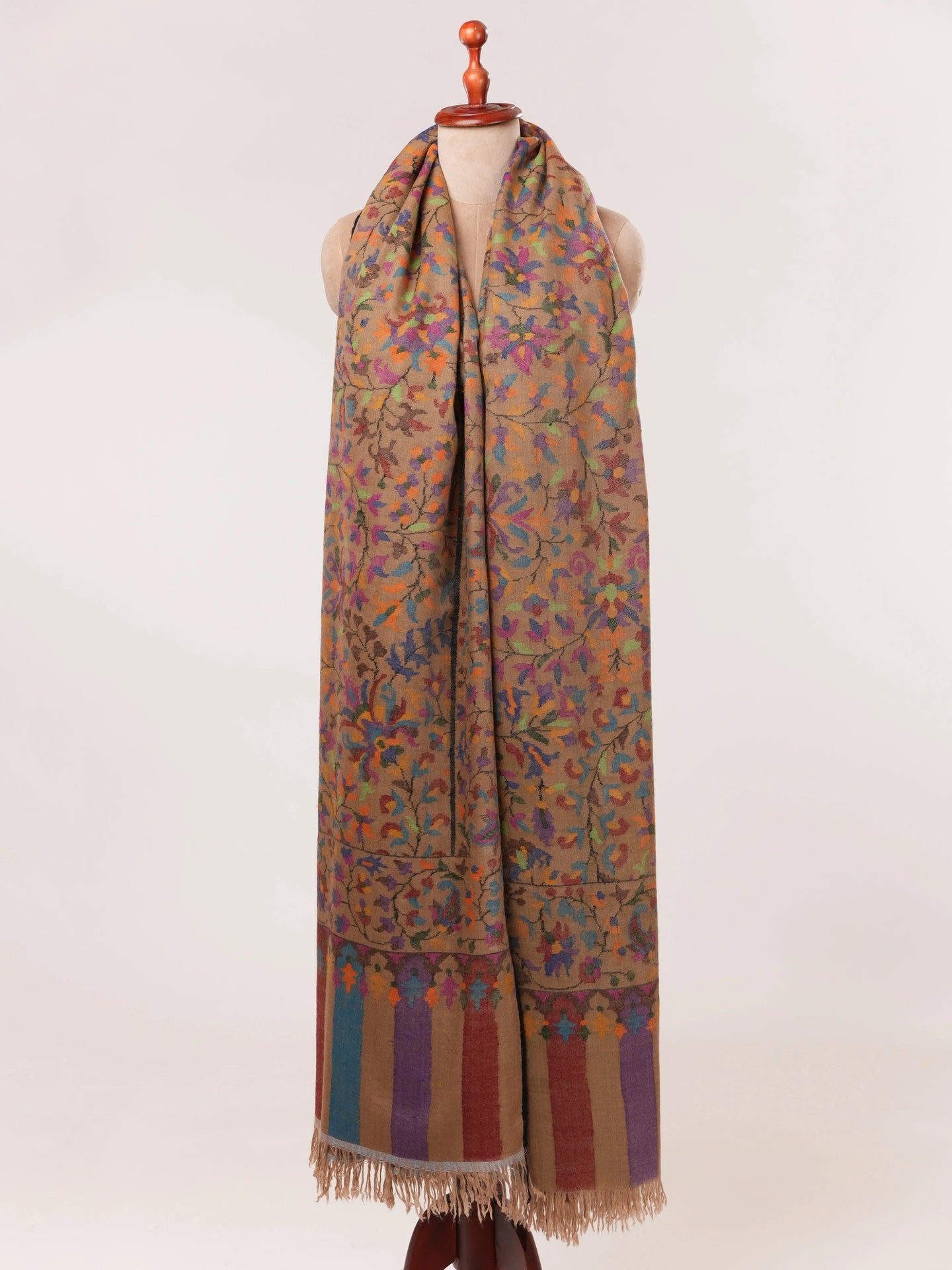 Camel Brown Handwoven Kani Oversized Pashmina Shawl Shahkaar.com
