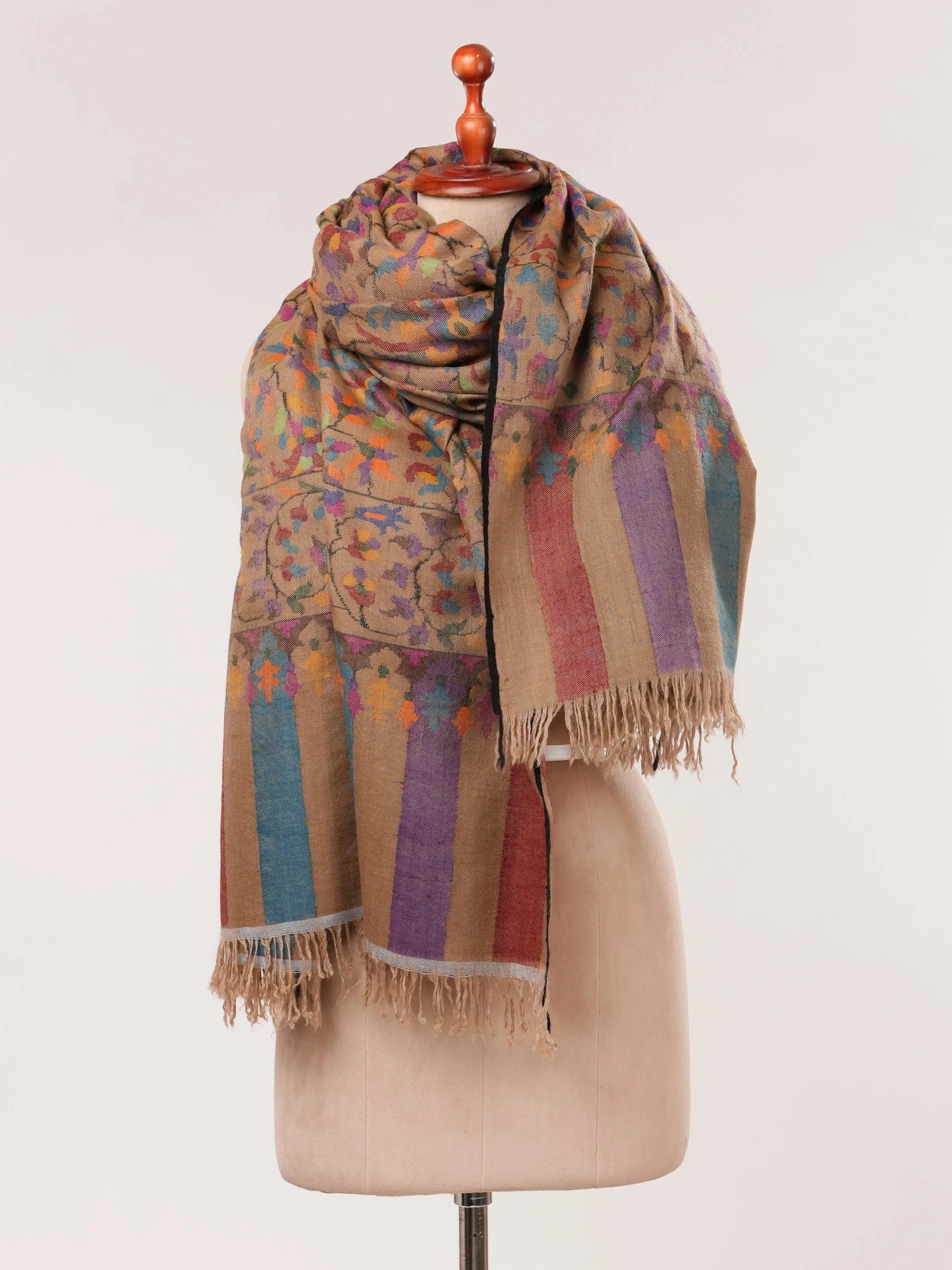 Camel Brown Handwoven Kani Oversized Pashmina Shawl Shahkaar.com