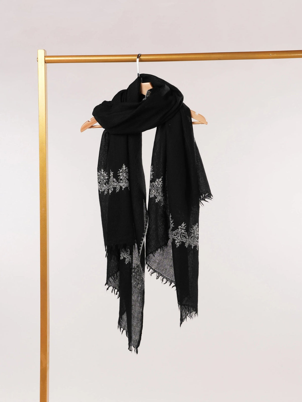 Palldar Black Pure Boiled Wool Shawl with Sozni Hand Embroidery Shahkaar.com
