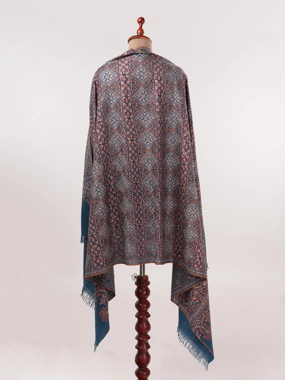 Kalamkari Handwoven Navy Blue Pashmina Shawl with Hand Embroidery Shahkaar.com